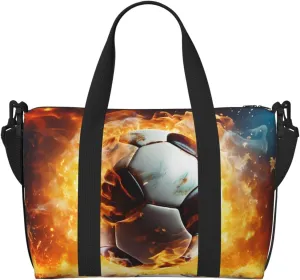 Sports Gym Bag for Women Men Travel Duffel Bag Tote Weekender Bag Carry on Overnight Bag for Travel Swimming Fitness Workout Sports Burning Soccer Ball Duffle Bag