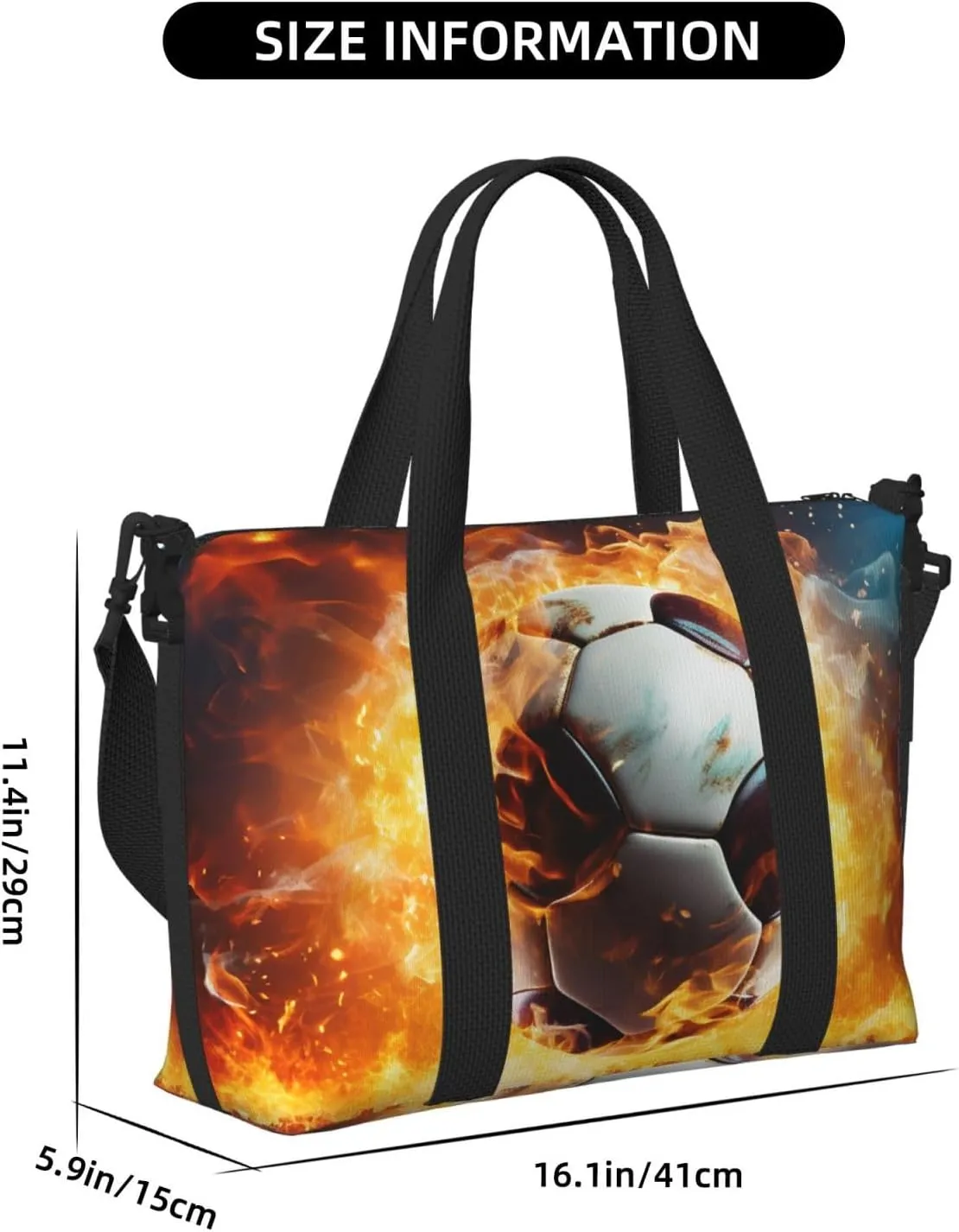 Sports Gym Bag for Women Men Travel Duffel Bag Tote Weekender Bag Carry on Overnight Bag for Travel Swimming Fitness Workout Sports Burning Soccer Ball Duffle Bag