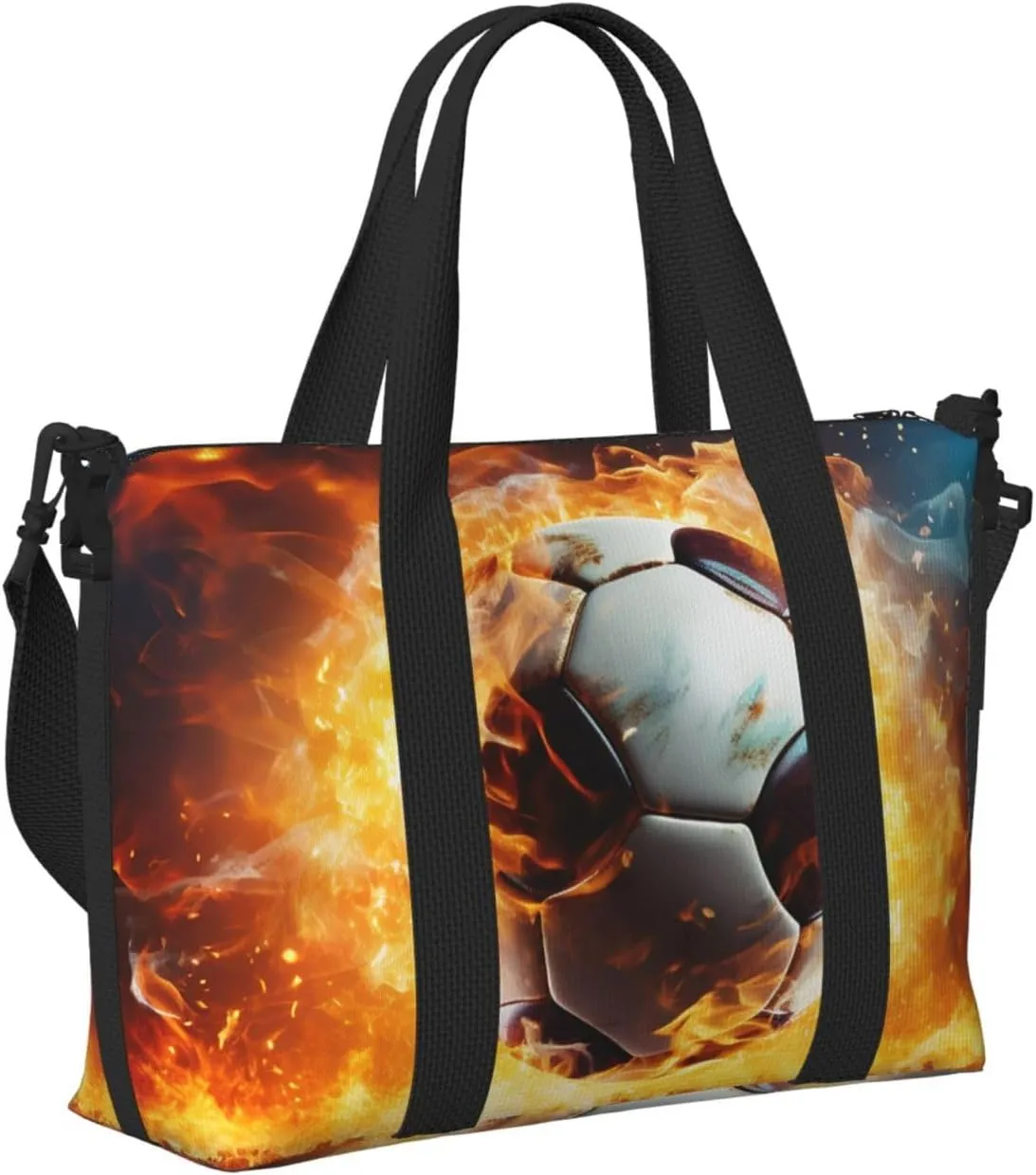 Sports Gym Bag for Women Men Travel Duffel Bag Tote Weekender Bag Carry on Overnight Bag for Travel Swimming Fitness Workout Sports Burning Soccer Ball Duffle Bag