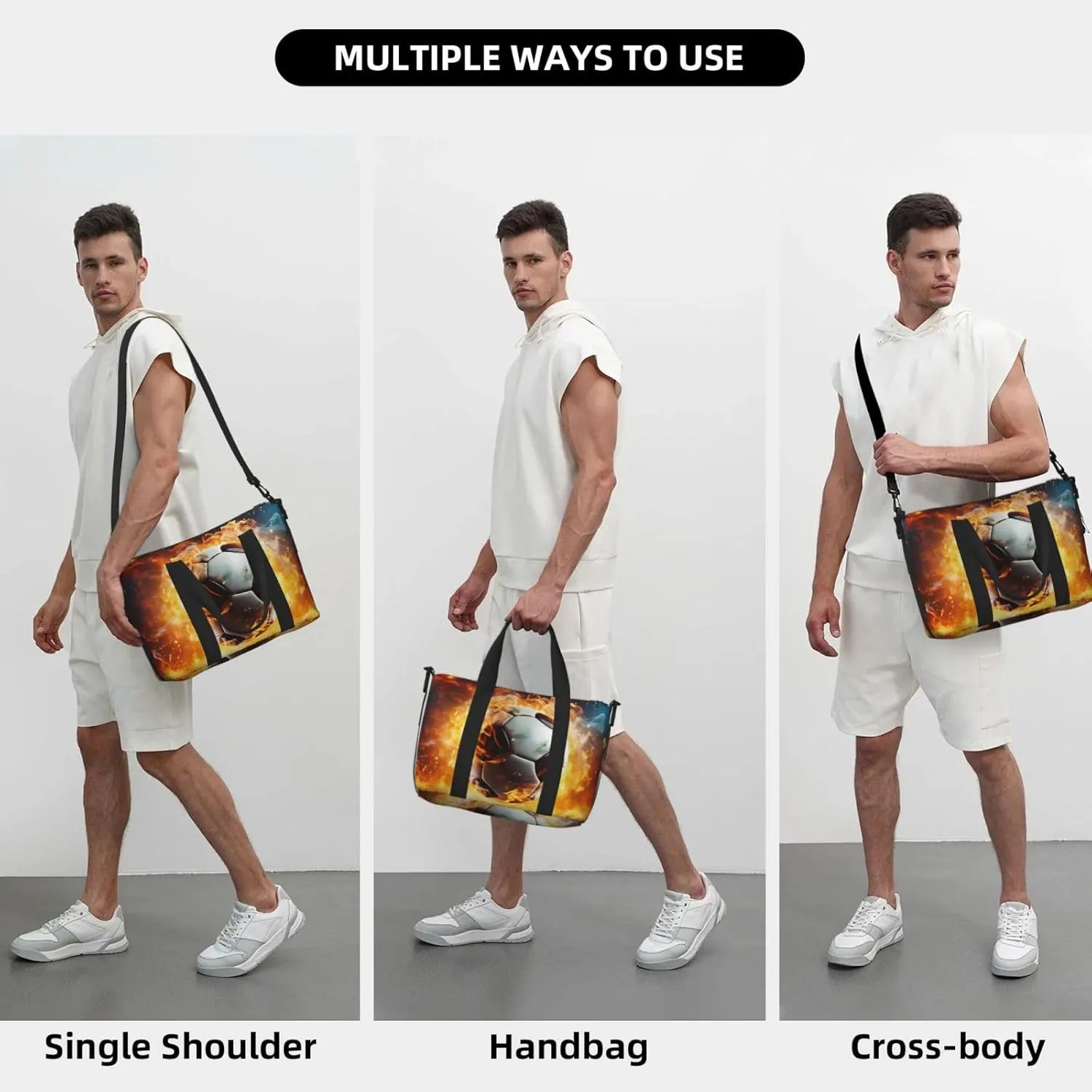 Sports Gym Bag for Women Men Travel Duffel Bag Tote Weekender Bag Carry on Overnight Bag for Travel Swimming Fitness Workout Sports Burning Soccer Ball Duffle Bag