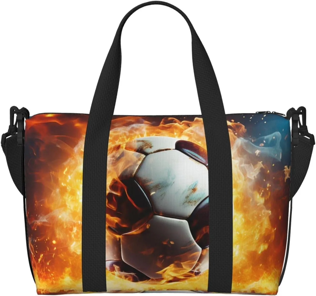Sports Gym Bag for Women Men Travel Duffel Bag Tote Weekender Bag Carry on Overnight Bag for Travel Swimming Fitness Workout Sports Burning Soccer Ball Duffle Bag