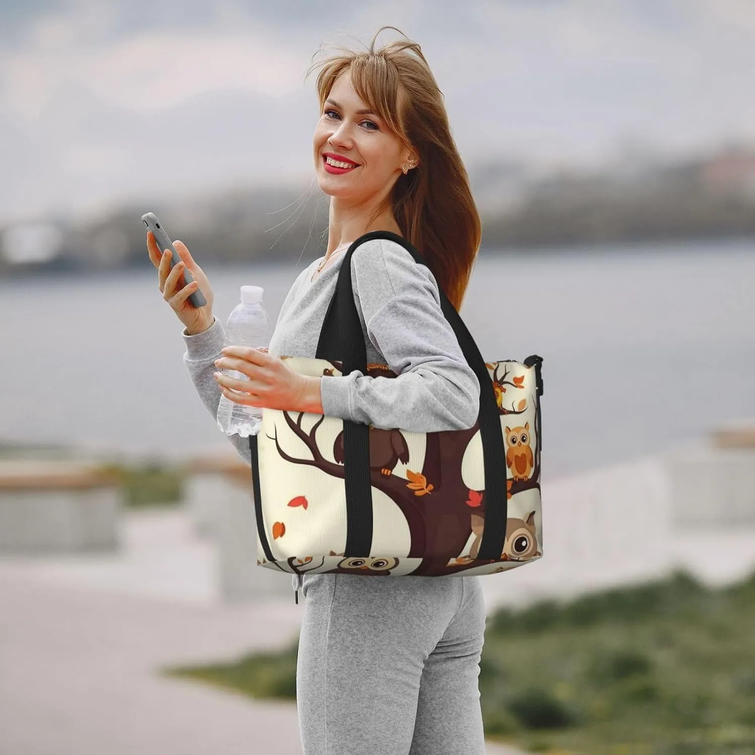 Sports Gym Bag for Women Men Travel Duffel Bag Tote Weekender Bag Carry on Overnight Bag for Travel Swimming Fitness Workout Sports Cartoon Family Owls On The Brown Tree Duffle Bag