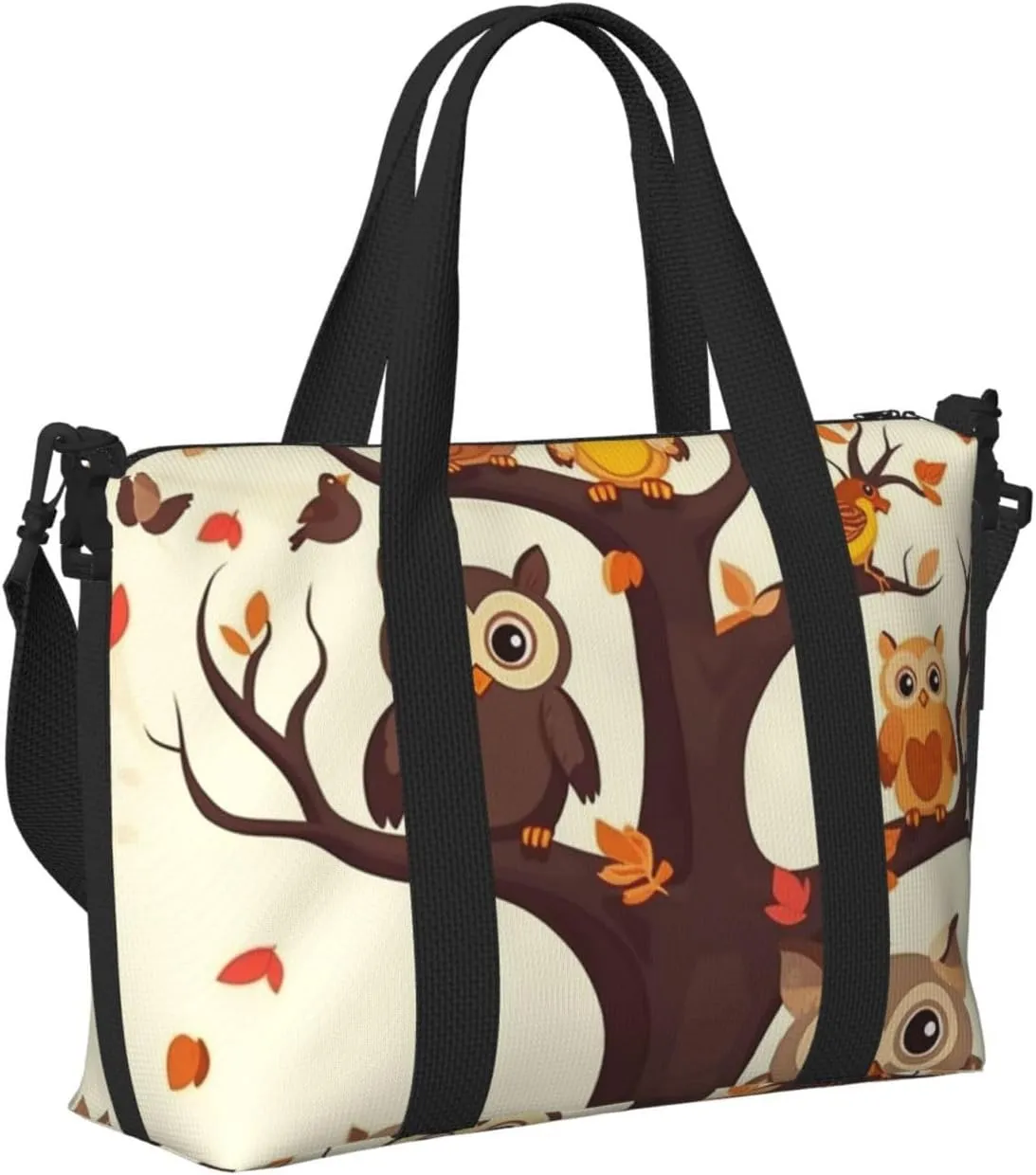 Sports Gym Bag for Women Men Travel Duffel Bag Tote Weekender Bag Carry on Overnight Bag for Travel Swimming Fitness Workout Sports Cartoon Family Owls On The Brown Tree Duffle Bag