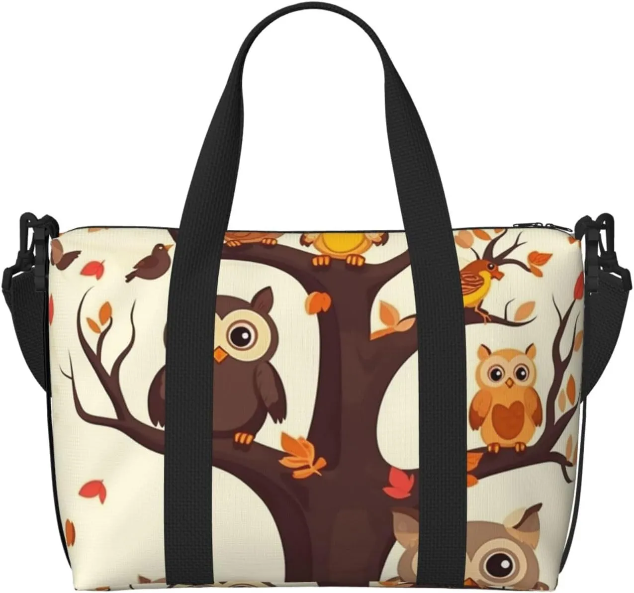 Sports Gym Bag for Women Men Travel Duffel Bag Tote Weekender Bag Carry on Overnight Bag for Travel Swimming Fitness Workout Sports Cartoon Family Owls On The Brown Tree Duffle Bag