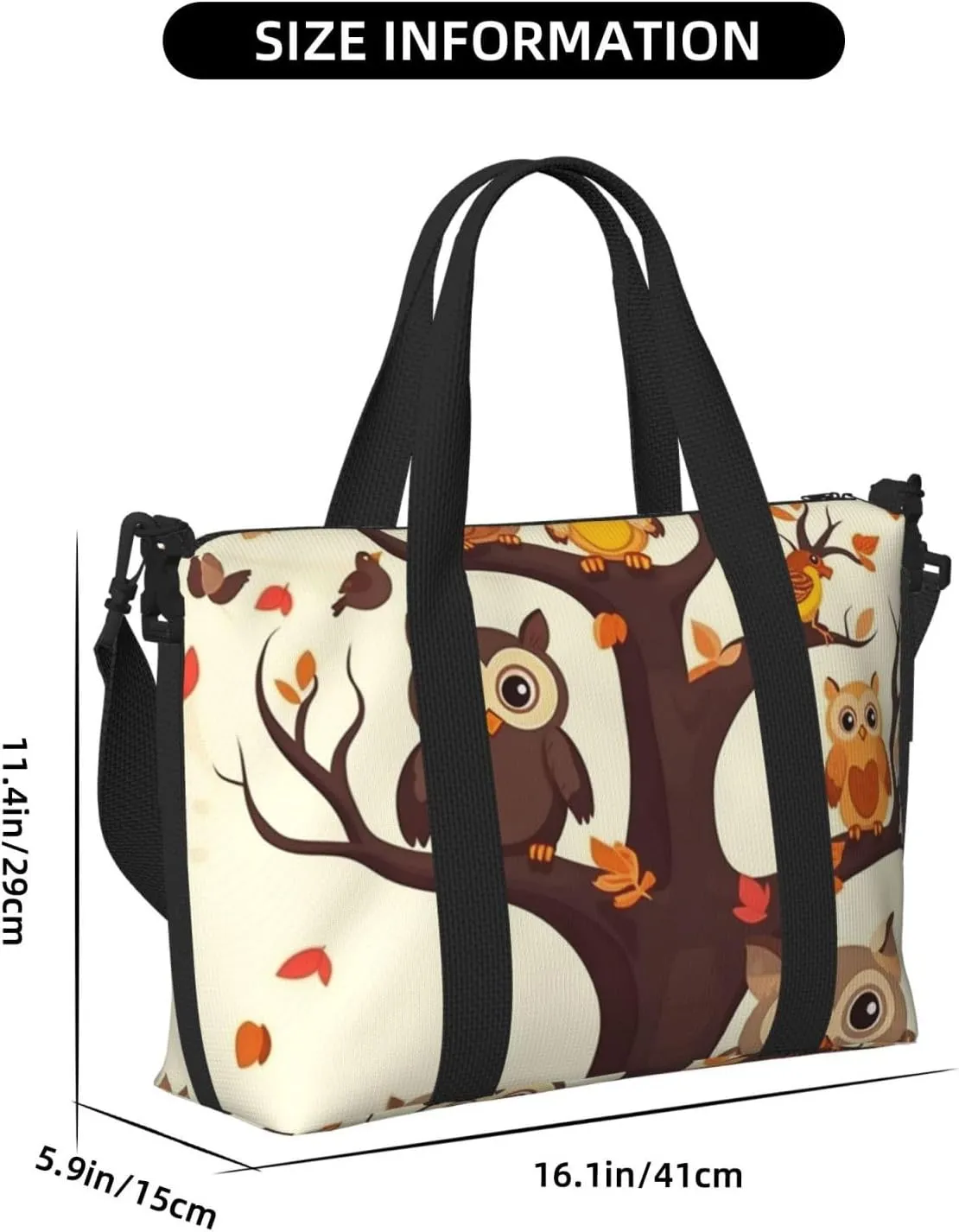 Sports Gym Bag for Women Men Travel Duffel Bag Tote Weekender Bag Carry on Overnight Bag for Travel Swimming Fitness Workout Sports Cartoon Family Owls On The Brown Tree Duffle Bag