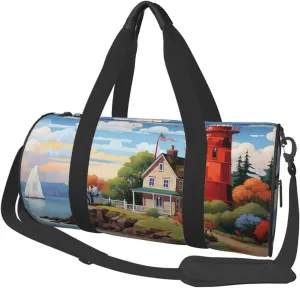 Sports Gym Bag for Women Men Travel Duffel Bag Tote Weekender Bag Carry on Overnight Bag for Travel Swimming Fitness Workout Sports Coastal Lighthouse Duffle Bag