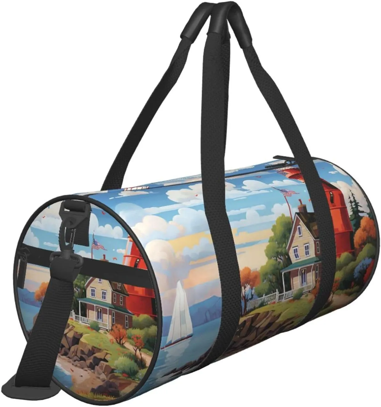 Sports Gym Bag for Women Men Travel Duffel Bag Tote Weekender Bag Carry on Overnight Bag for Travel Swimming Fitness Workout Sports Coastal Lighthouse Duffle Bag