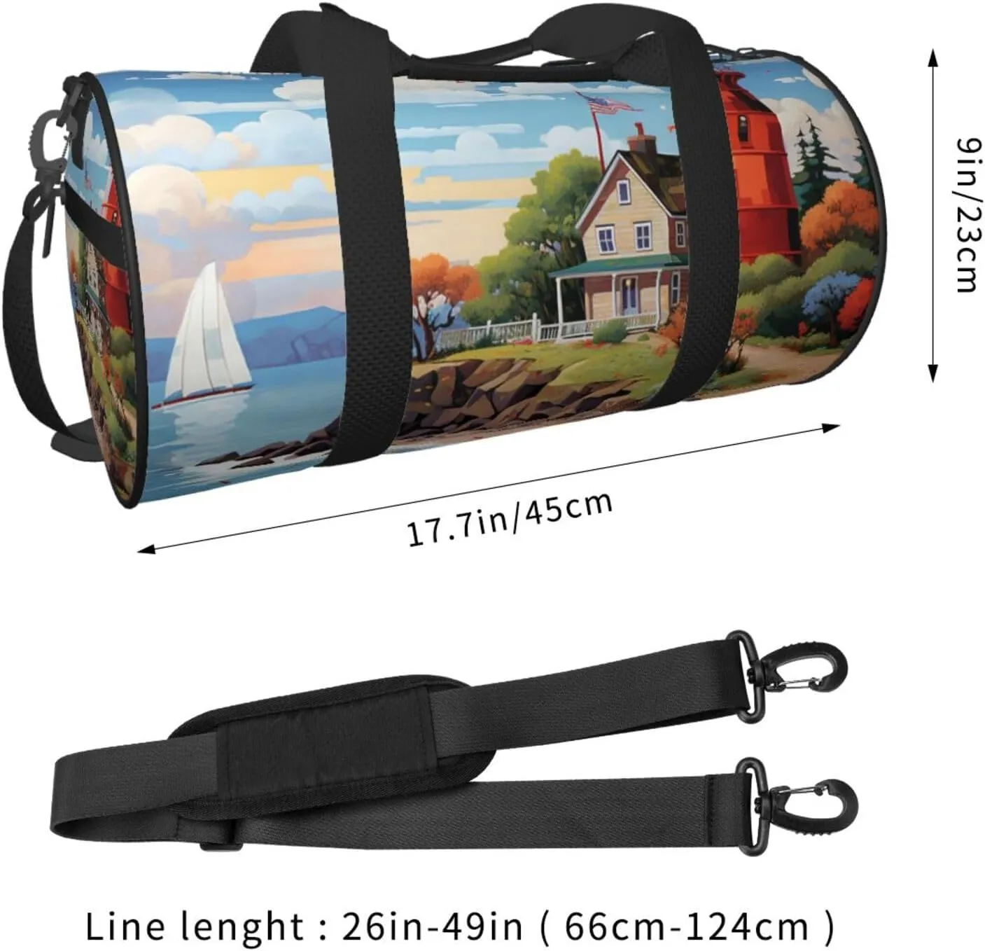 Sports Gym Bag for Women Men Travel Duffel Bag Tote Weekender Bag Carry on Overnight Bag for Travel Swimming Fitness Workout Sports Coastal Lighthouse Duffle Bag