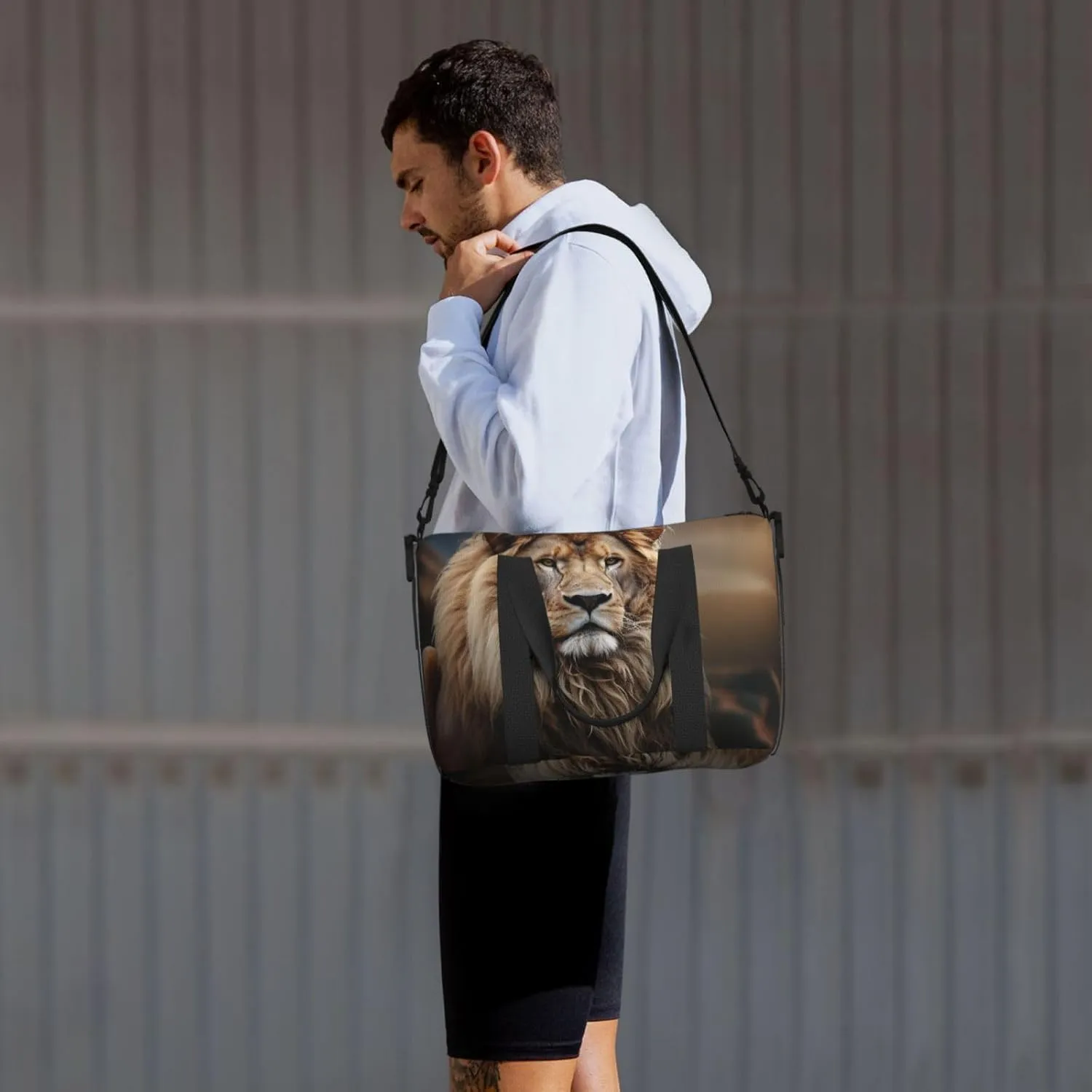 Sports Gym Bag for Women Men Travel Duffel Bag Tote Weekender Bag Carry on Overnight Bag for Travel Swimming Fitness Workout Sports Creative Animals Lion Duffle Bag