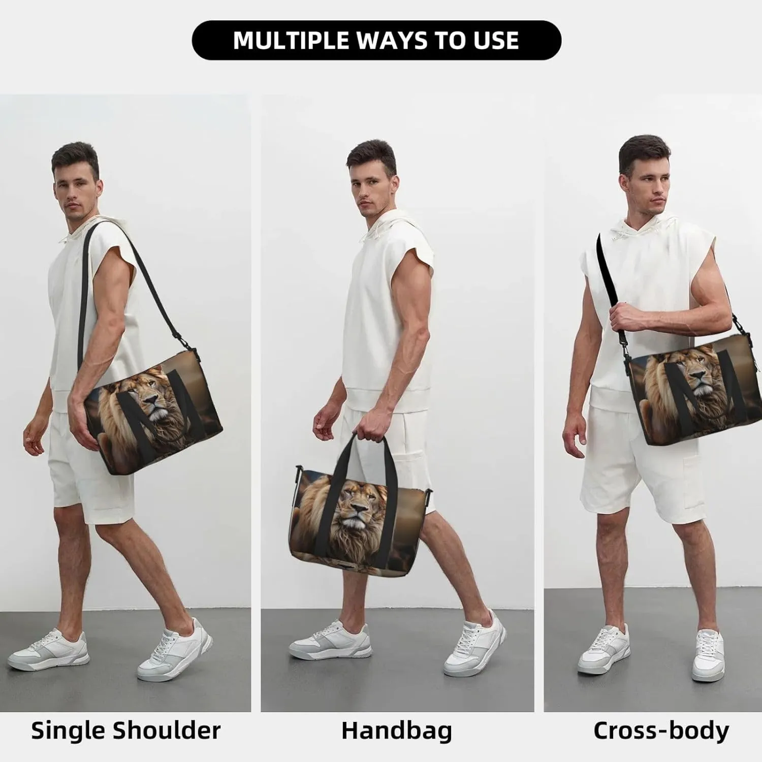 Sports Gym Bag for Women Men Travel Duffel Bag Tote Weekender Bag Carry on Overnight Bag for Travel Swimming Fitness Workout Sports Creative Animals Lion Duffle Bag