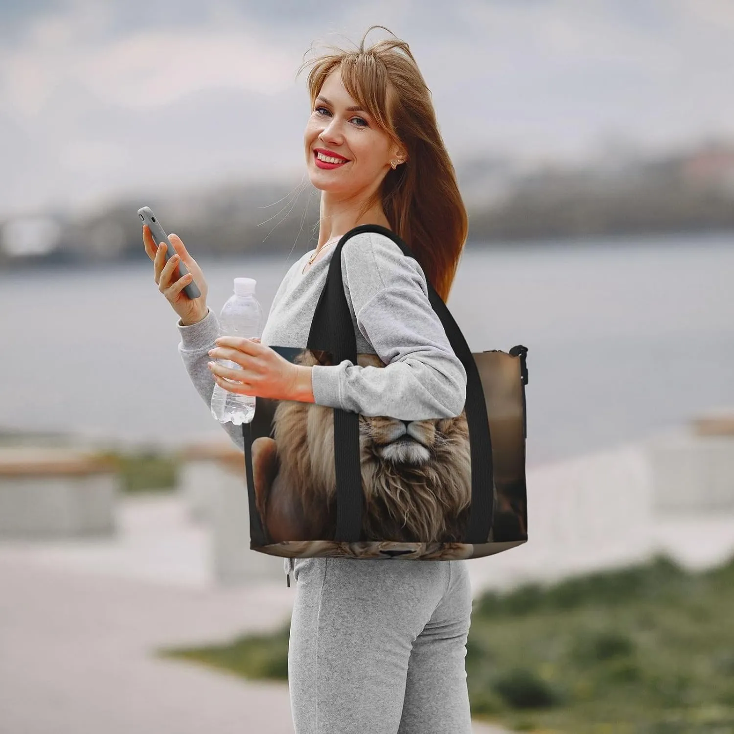 Sports Gym Bag for Women Men Travel Duffel Bag Tote Weekender Bag Carry on Overnight Bag for Travel Swimming Fitness Workout Sports Creative Animals Lion Duffle Bag