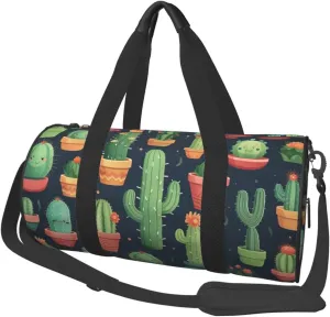 Sports Gym Bag for Women Men Travel Duffel Bag Tote Weekender Bag Carry on Overnight Bag for Travel Swimming Fitness Workout Sports Cute Cactus Seamless Illustration Duffle Bag