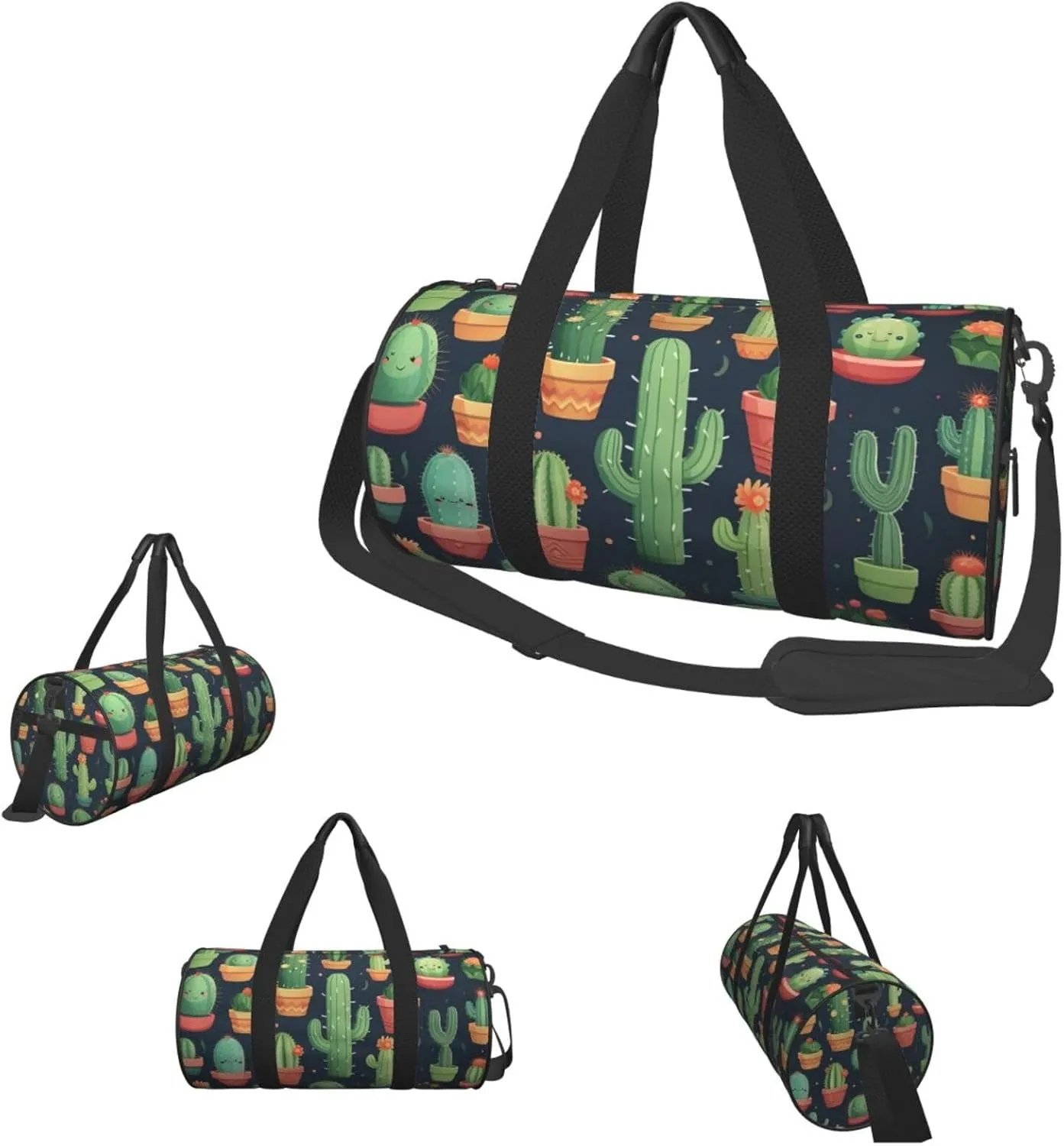 Sports Gym Bag for Women Men Travel Duffel Bag Tote Weekender Bag Carry on Overnight Bag for Travel Swimming Fitness Workout Sports Cute Cactus Seamless Illustration Duffle Bag