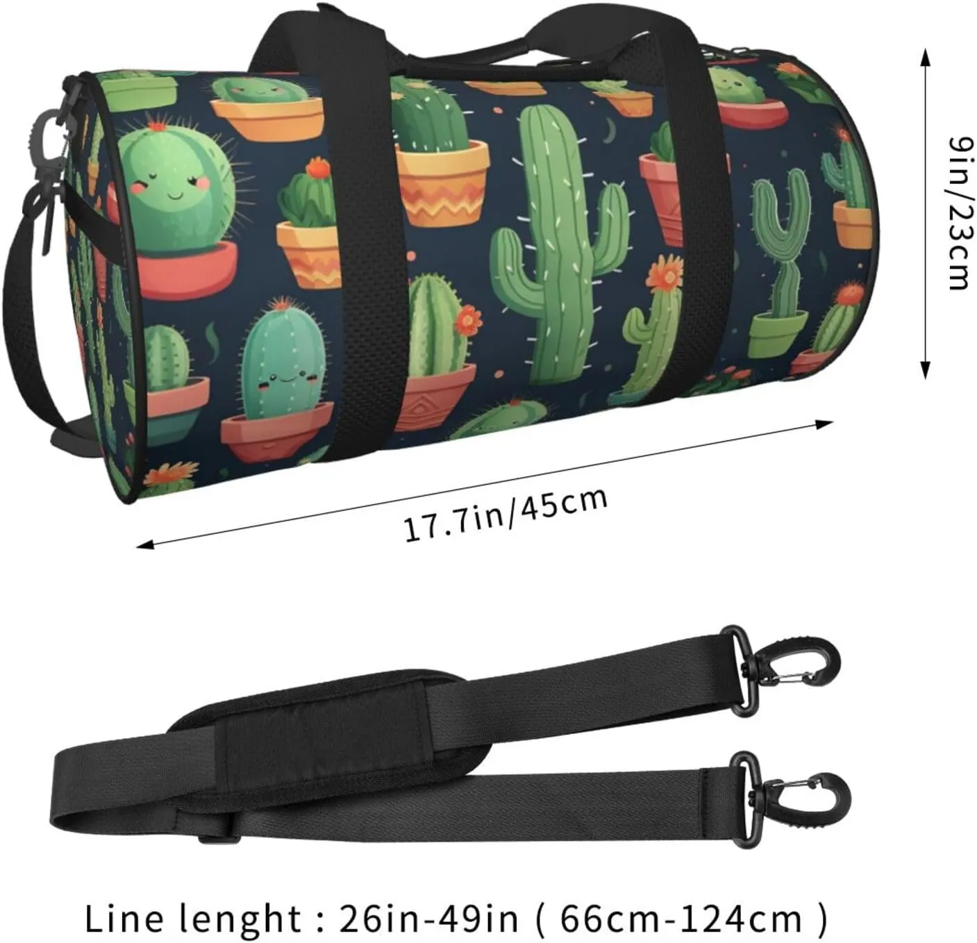 Sports Gym Bag for Women Men Travel Duffel Bag Tote Weekender Bag Carry on Overnight Bag for Travel Swimming Fitness Workout Sports Cute Cactus Seamless Illustration Duffle Bag