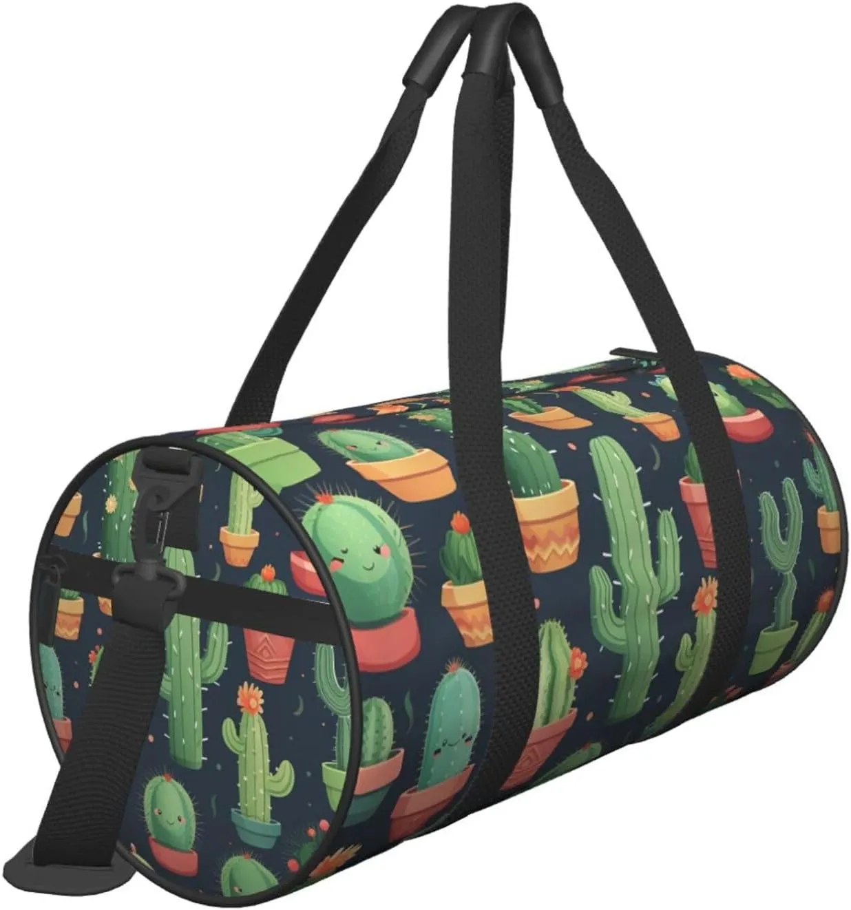 Sports Gym Bag for Women Men Travel Duffel Bag Tote Weekender Bag Carry on Overnight Bag for Travel Swimming Fitness Workout Sports Cute Cactus Seamless Illustration Duffle Bag