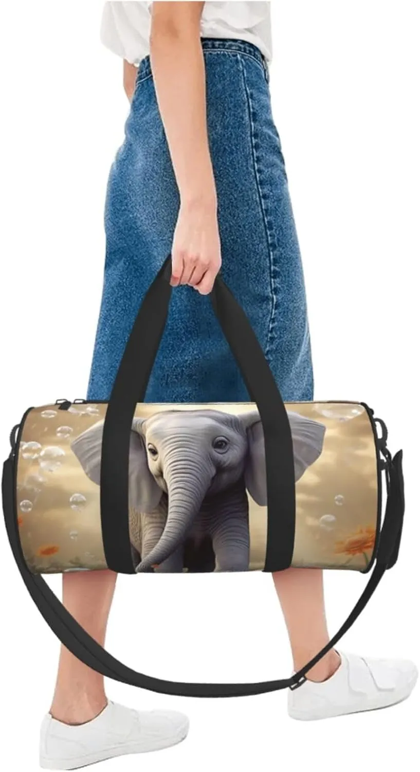 Sports Gym Bag for Women Men Travel Duffel Bag Tote Weekender Bag Carry on Overnight Bag for Travel Swimming Fitness Workout Sports Cute Elephant Play Duffle Bag