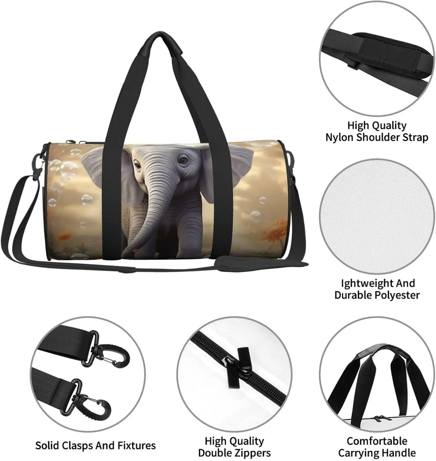 Sports Gym Bag for Women Men Travel Duffel Bag Tote Weekender Bag Carry on Overnight Bag for Travel Swimming Fitness Workout Sports Cute Elephant Play Duffle Bag