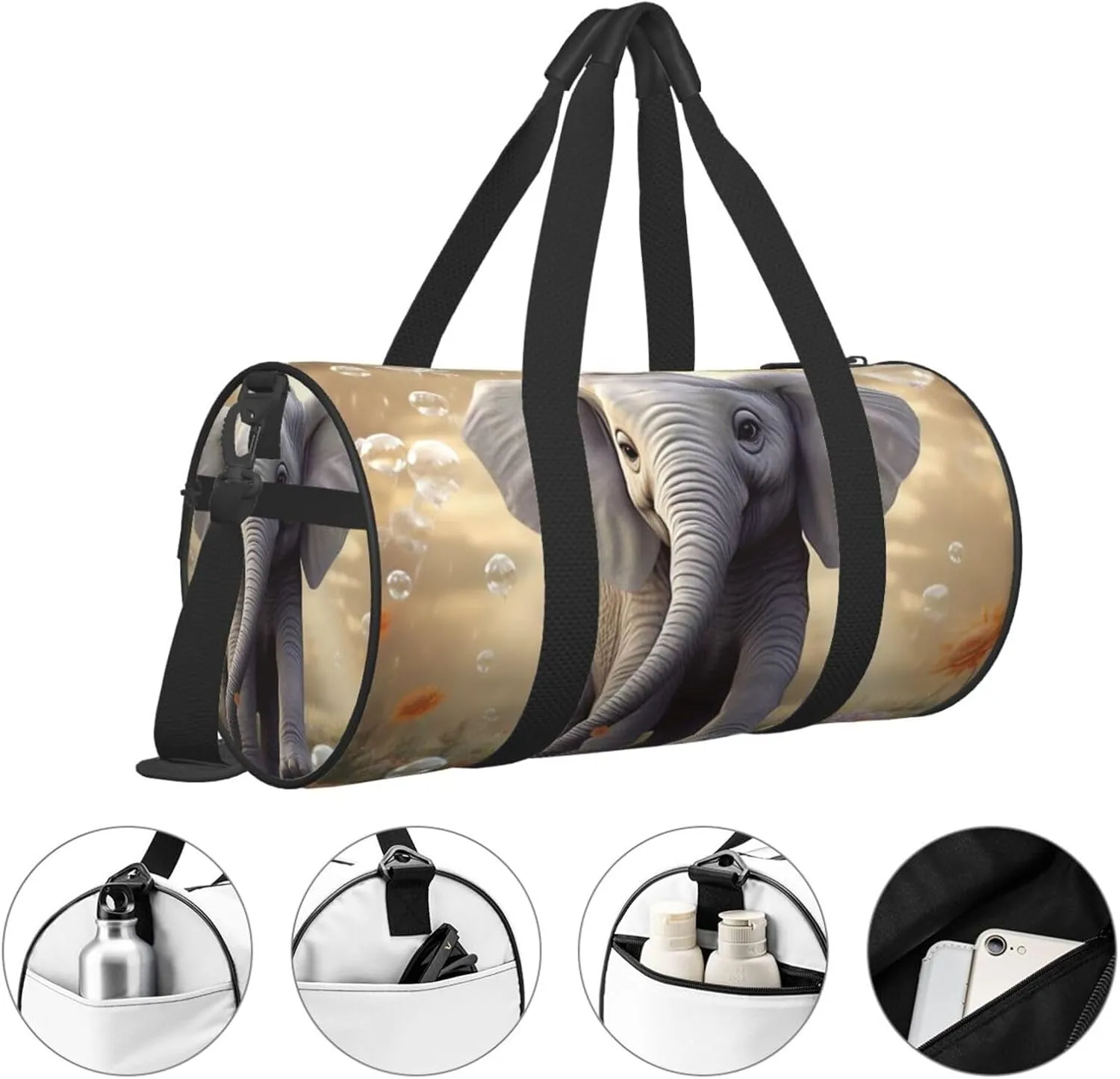 Sports Gym Bag for Women Men Travel Duffel Bag Tote Weekender Bag Carry on Overnight Bag for Travel Swimming Fitness Workout Sports Cute Elephant Play Duffle Bag