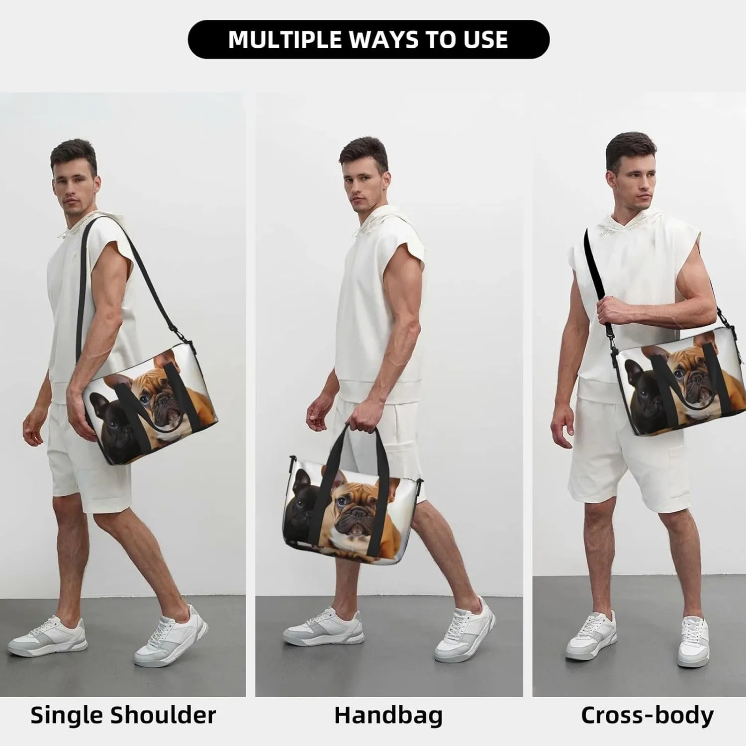 Sports Gym Bag for Women Men Travel Duffel Bag Tote Weekender Bag Carry on Overnight Bag for Travel Swimming Fitness Workout Sports Cute French Bulldog Duffle Bag