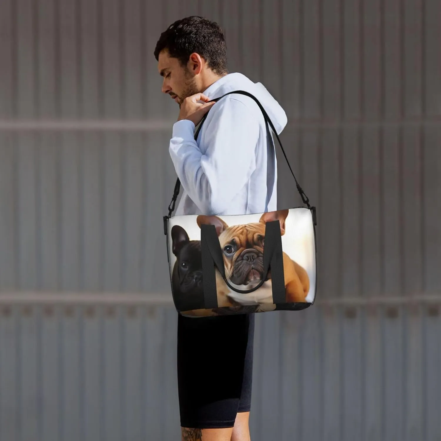 Sports Gym Bag for Women Men Travel Duffel Bag Tote Weekender Bag Carry on Overnight Bag for Travel Swimming Fitness Workout Sports Cute French Bulldog Duffle Bag