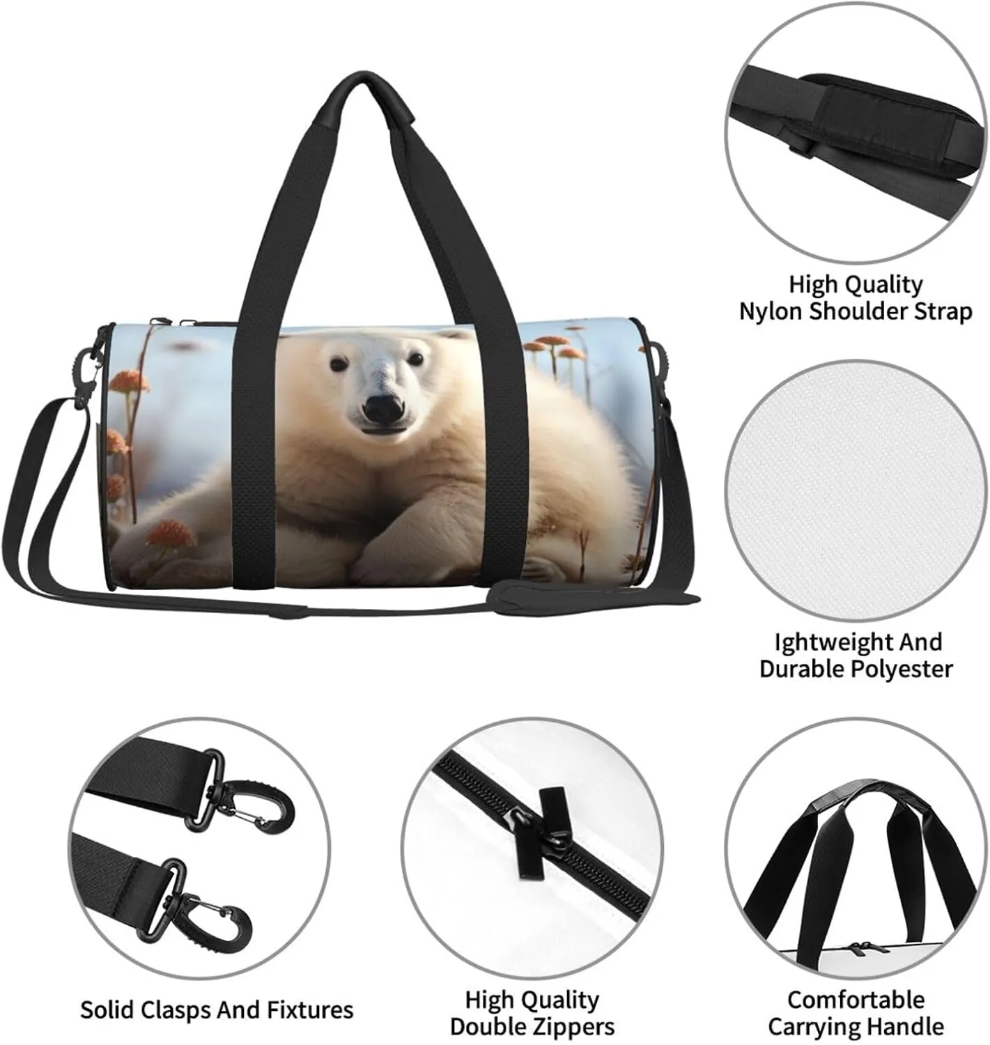 Sports Gym Bag for Women Men Travel Duffel Bag Tote Weekender Bag Carry on Overnight Bag for Travel Swimming Fitness Workout Sports cute polar bear animals Duffle Bag