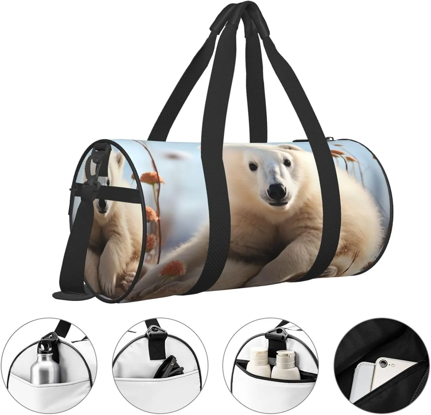 Sports Gym Bag for Women Men Travel Duffel Bag Tote Weekender Bag Carry on Overnight Bag for Travel Swimming Fitness Workout Sports cute polar bear animals Duffle Bag