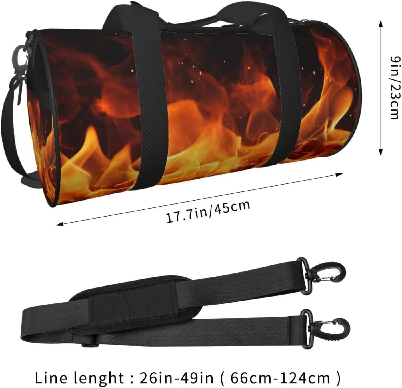 Sports Gym Bag for Women Men Travel Duffel Bag Tote Weekender Bag Carry on Overnight Bag for Travel Swimming Fitness Workout Sports Dancing Fire Duffle Bag