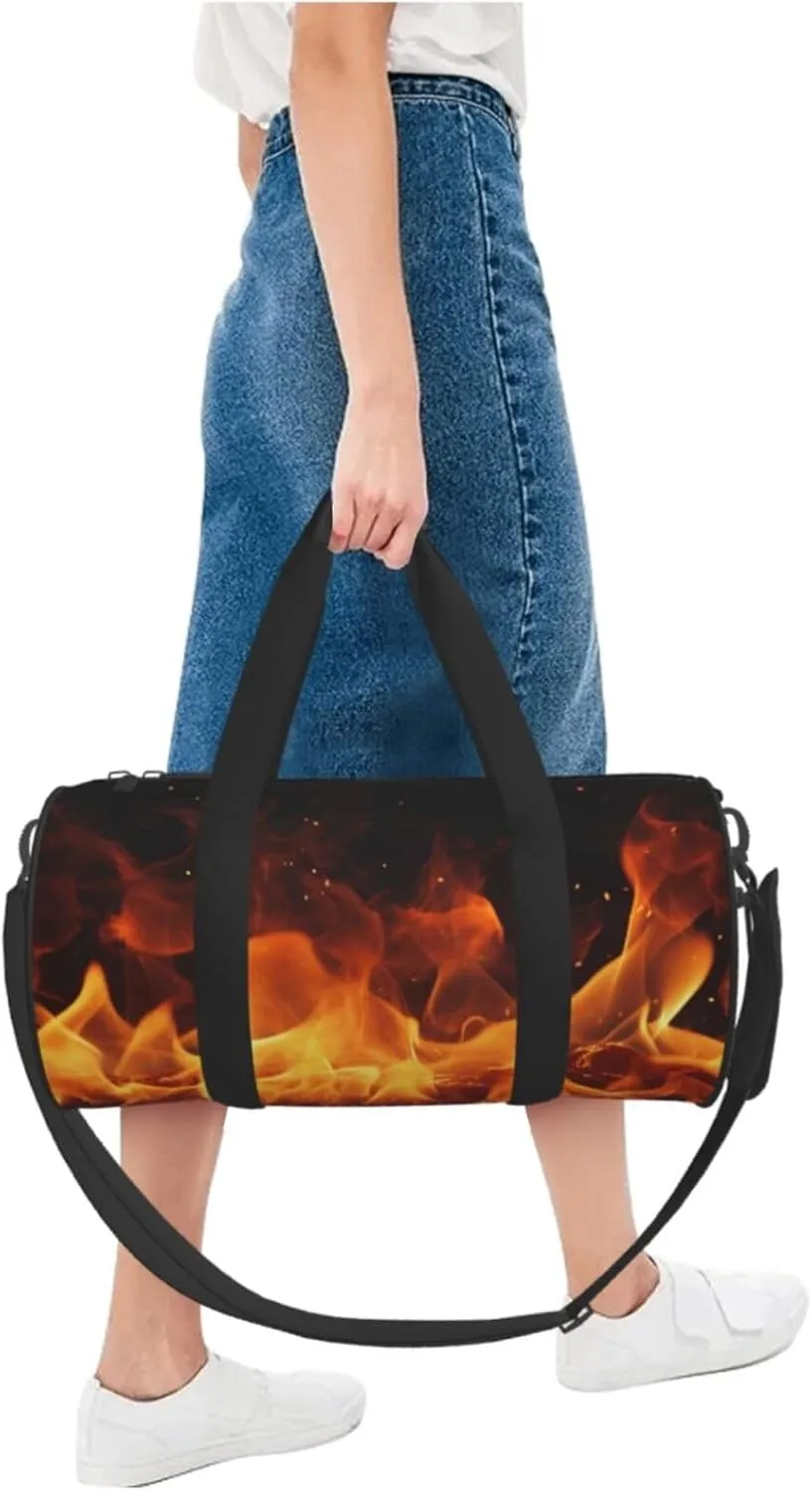 Sports Gym Bag for Women Men Travel Duffel Bag Tote Weekender Bag Carry on Overnight Bag for Travel Swimming Fitness Workout Sports Dancing Fire Duffle Bag