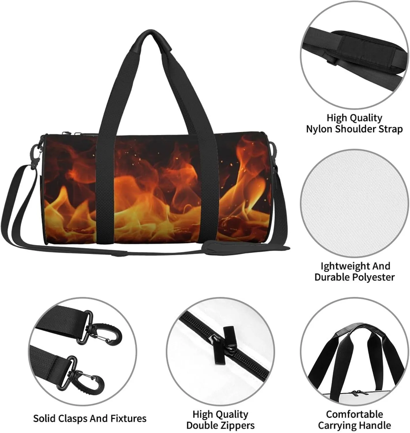 Sports Gym Bag for Women Men Travel Duffel Bag Tote Weekender Bag Carry on Overnight Bag for Travel Swimming Fitness Workout Sports Dancing Fire Duffle Bag