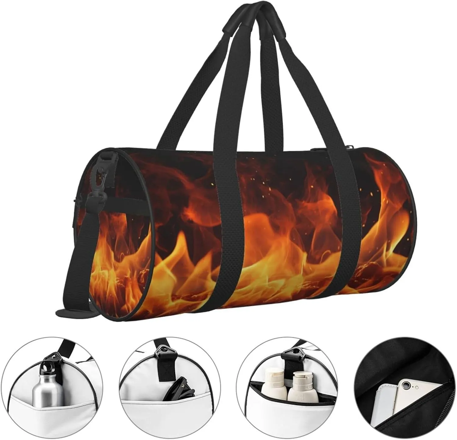 Sports Gym Bag for Women Men Travel Duffel Bag Tote Weekender Bag Carry on Overnight Bag for Travel Swimming Fitness Workout Sports Dancing Fire Duffle Bag