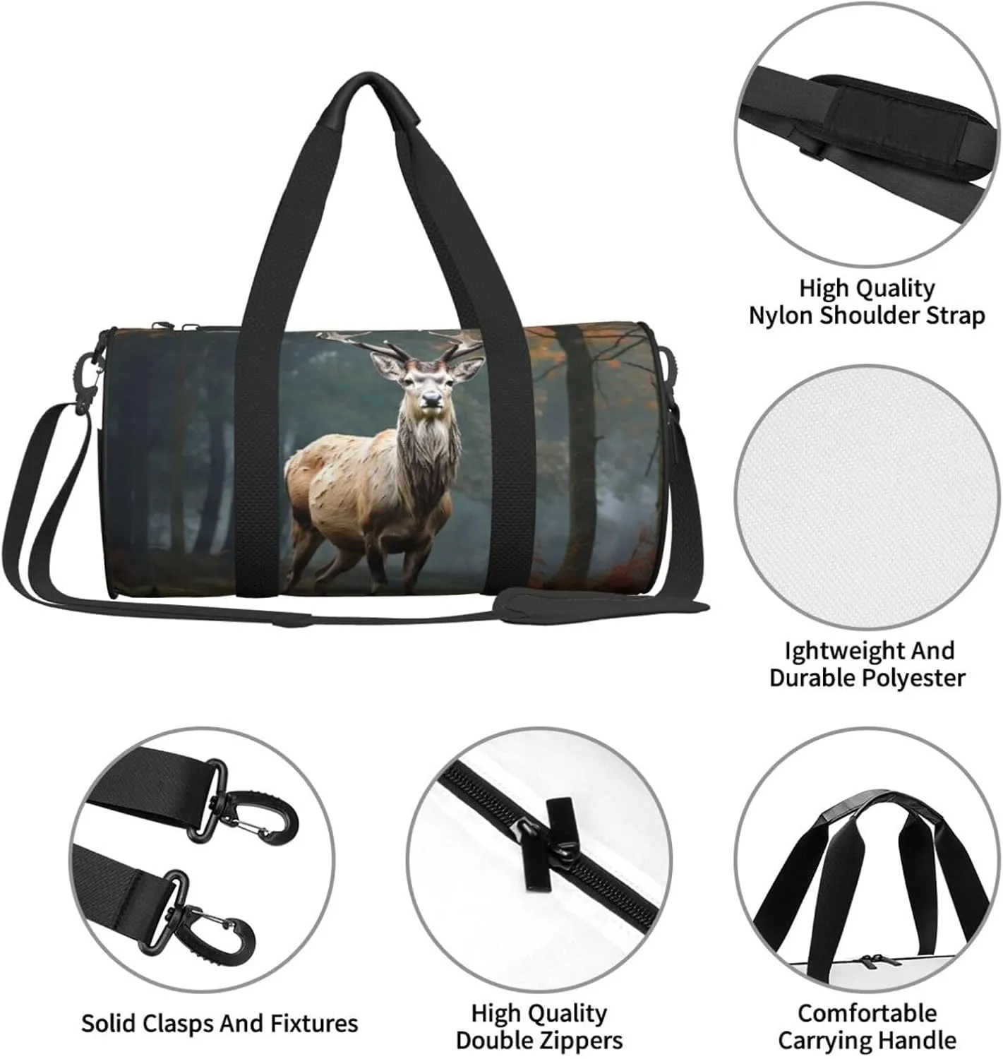 Sports Gym Bag for Women Men Travel Duffel Bag Tote Weekender Bag Carry on Overnight Bag for Travel Swimming Fitness Workout Sports Deer Animals Duffle Bag