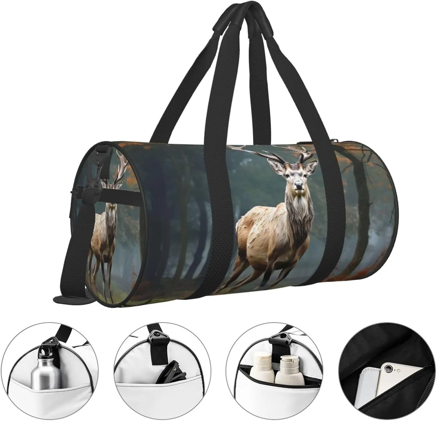 Sports Gym Bag for Women Men Travel Duffel Bag Tote Weekender Bag Carry on Overnight Bag for Travel Swimming Fitness Workout Sports Deer Animals Duffle Bag