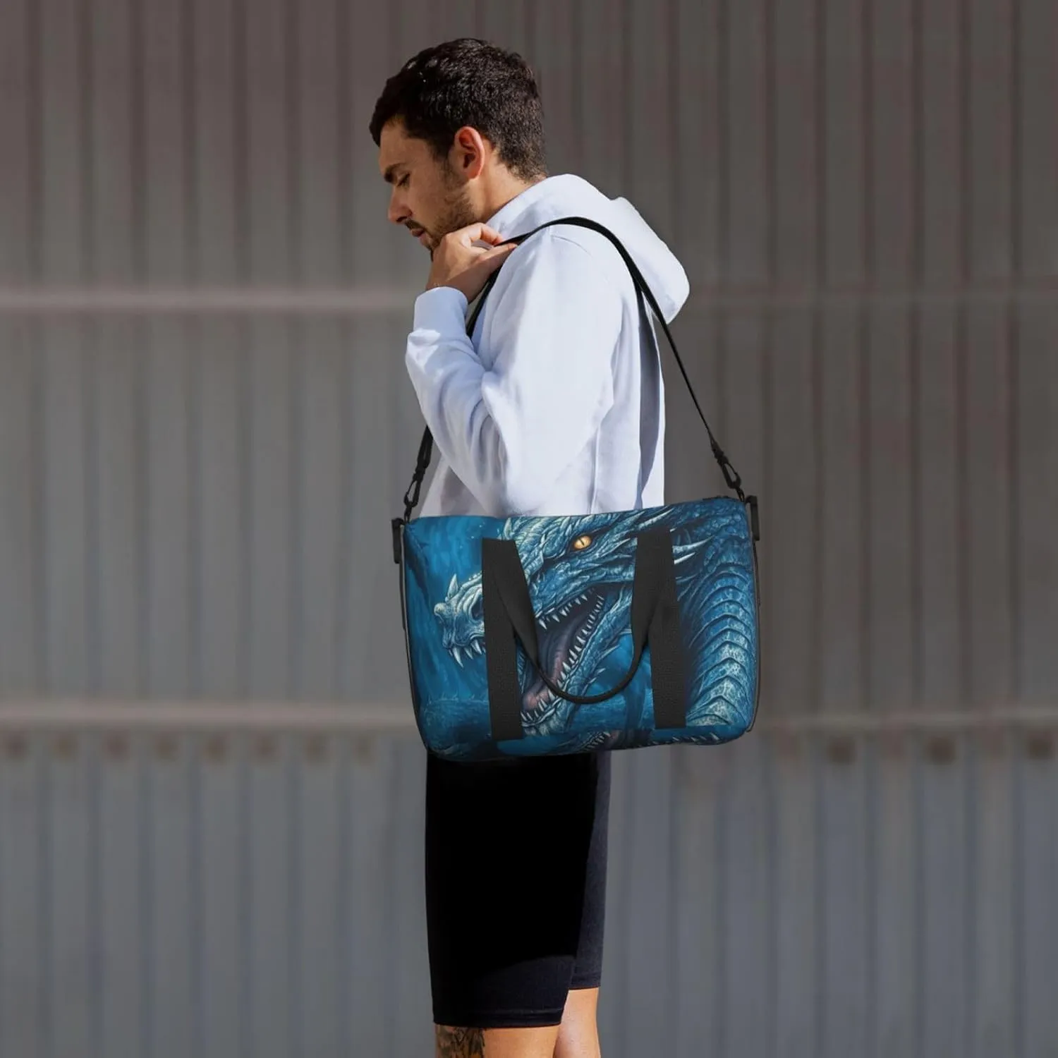 Sports Gym Bag for Women Men Travel Duffel Bag Tote Weekender Bag Carry on Overnight Bag for Travel Swimming Fitness Workout Sports Dragon Cool Blue Duffle Bag