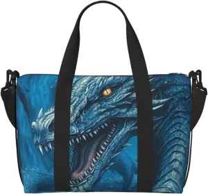 Sports Gym Bag for Women Men Travel Duffel Bag Tote Weekender Bag Carry on Overnight Bag for Travel Swimming Fitness Workout Sports Dragon Cool Blue Duffle Bag