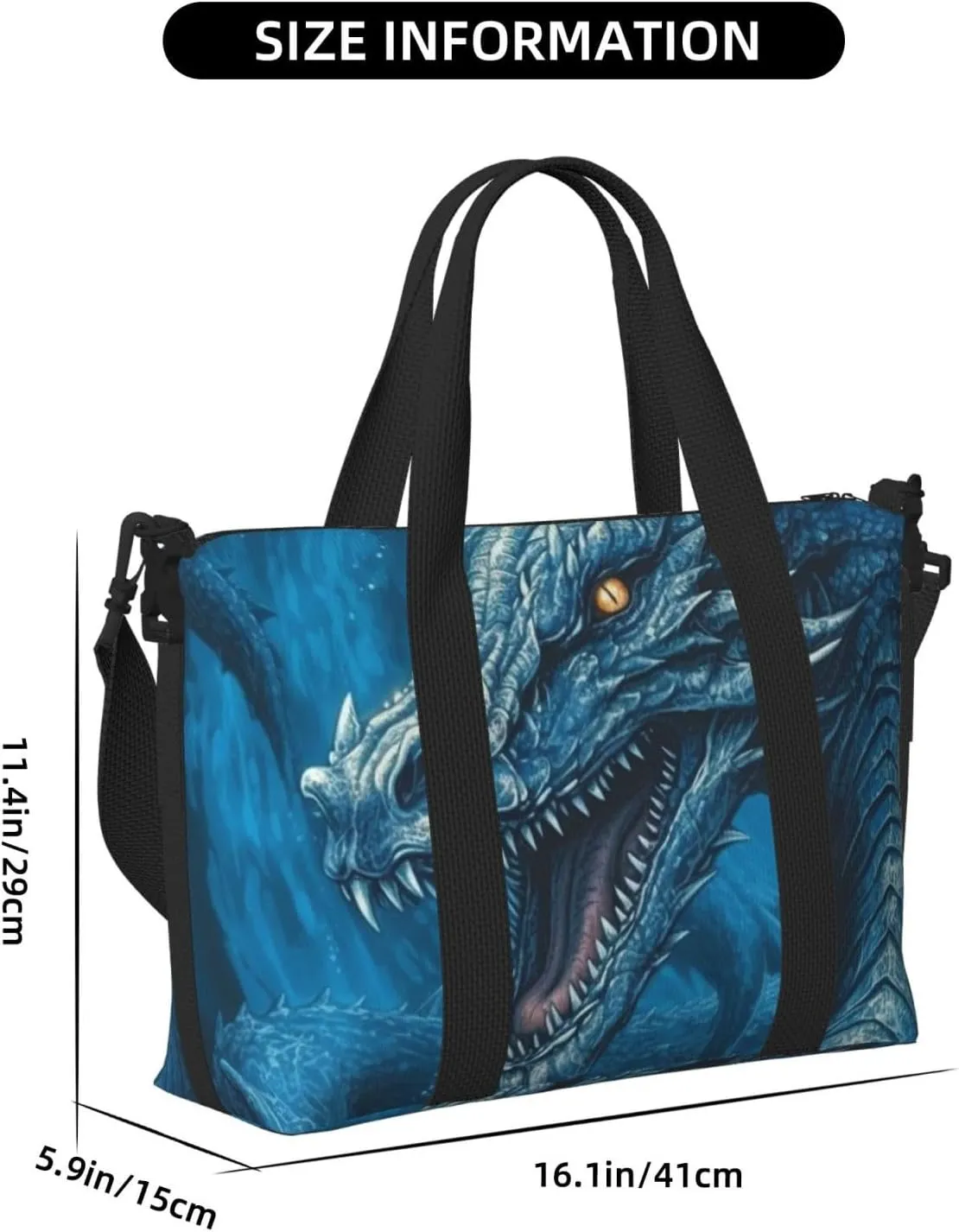 Sports Gym Bag for Women Men Travel Duffel Bag Tote Weekender Bag Carry on Overnight Bag for Travel Swimming Fitness Workout Sports Dragon Cool Blue Duffle Bag
