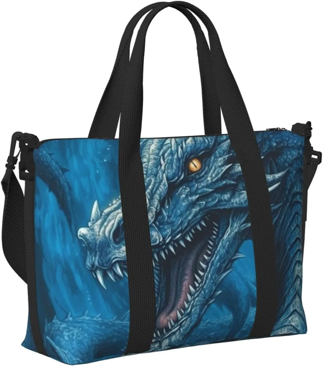 Sports Gym Bag for Women Men Travel Duffel Bag Tote Weekender Bag Carry on Overnight Bag for Travel Swimming Fitness Workout Sports Dragon Cool Blue Duffle Bag