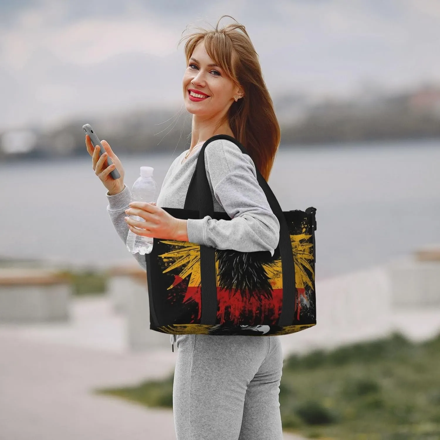 Sports Gym Bag for Women Men Travel Duffel Bag Tote Weekender Bag Carry on Overnight Bag for Travel Swimming Fitness Workout Sports Germany Flag Eagle Duffle Bag