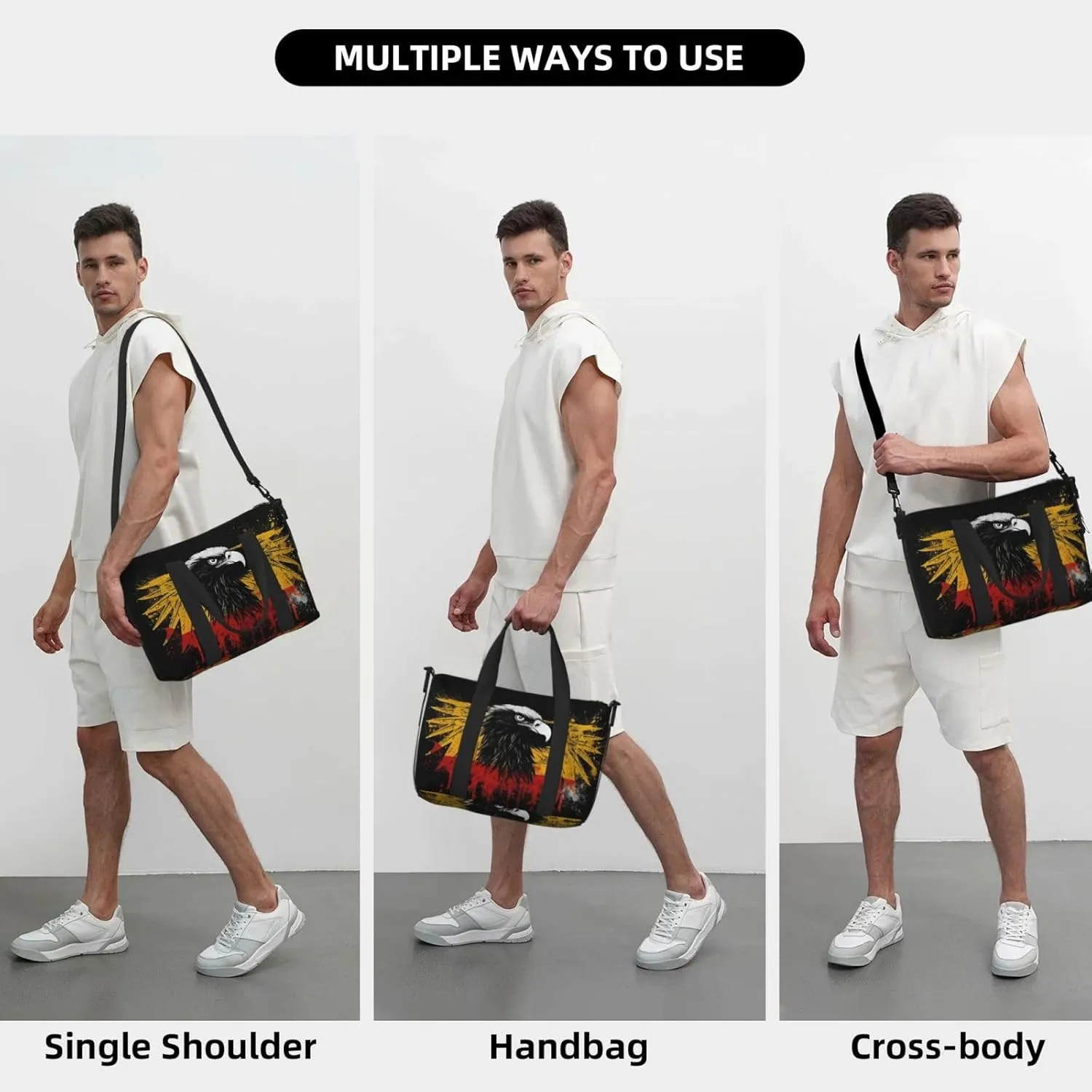 Sports Gym Bag for Women Men Travel Duffel Bag Tote Weekender Bag Carry on Overnight Bag for Travel Swimming Fitness Workout Sports Germany Flag Eagle Duffle Bag