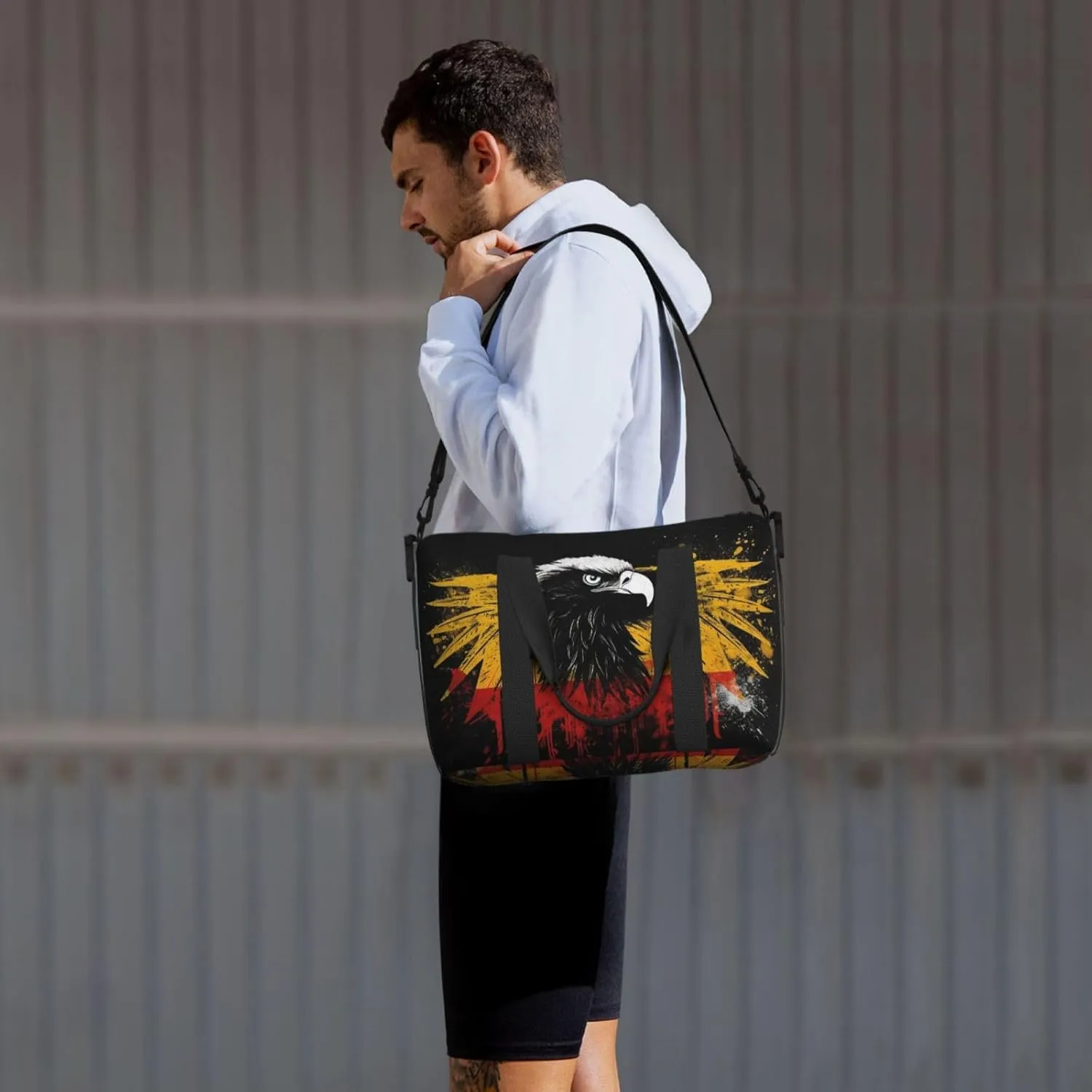 Sports Gym Bag for Women Men Travel Duffel Bag Tote Weekender Bag Carry on Overnight Bag for Travel Swimming Fitness Workout Sports Germany Flag Eagle Duffle Bag