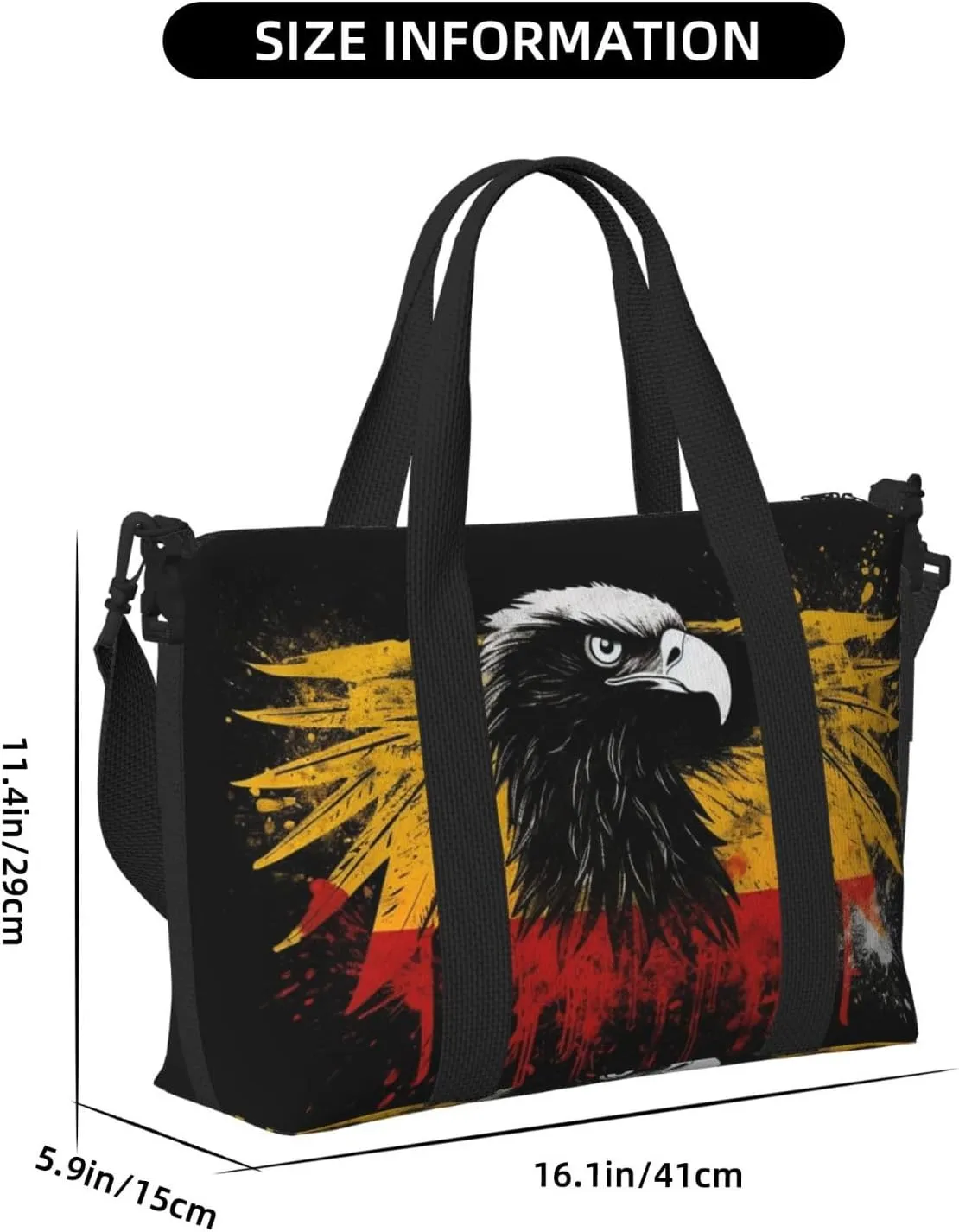 Sports Gym Bag for Women Men Travel Duffel Bag Tote Weekender Bag Carry on Overnight Bag for Travel Swimming Fitness Workout Sports Germany Flag Eagle Duffle Bag