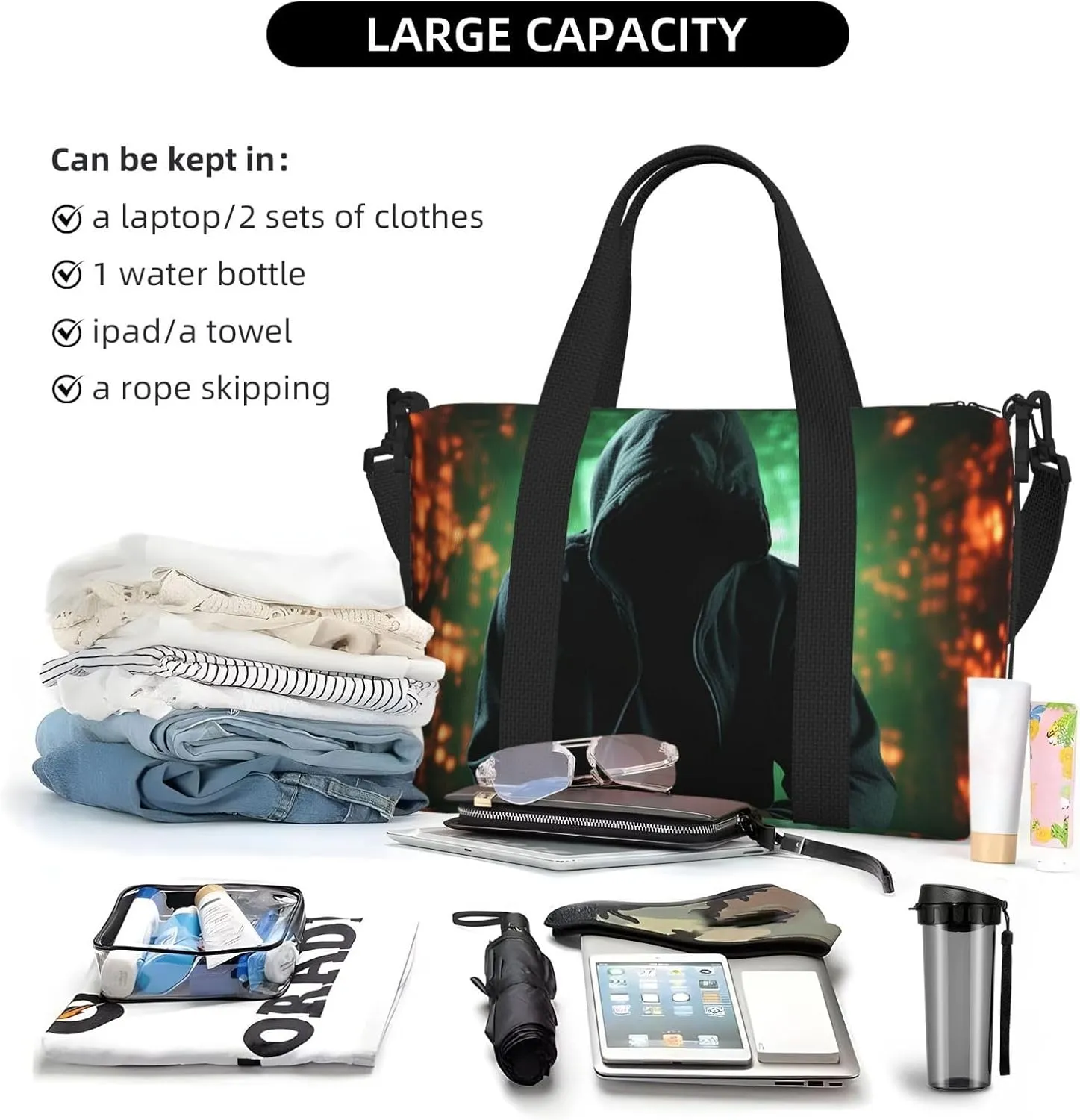 Sports Gym Bag for Women Men Travel Duffel Bag Tote Weekender Bag Carry on Overnight Bag for Travel Swimming Fitness Workout Sports Hacker Attack Duffle Bag
