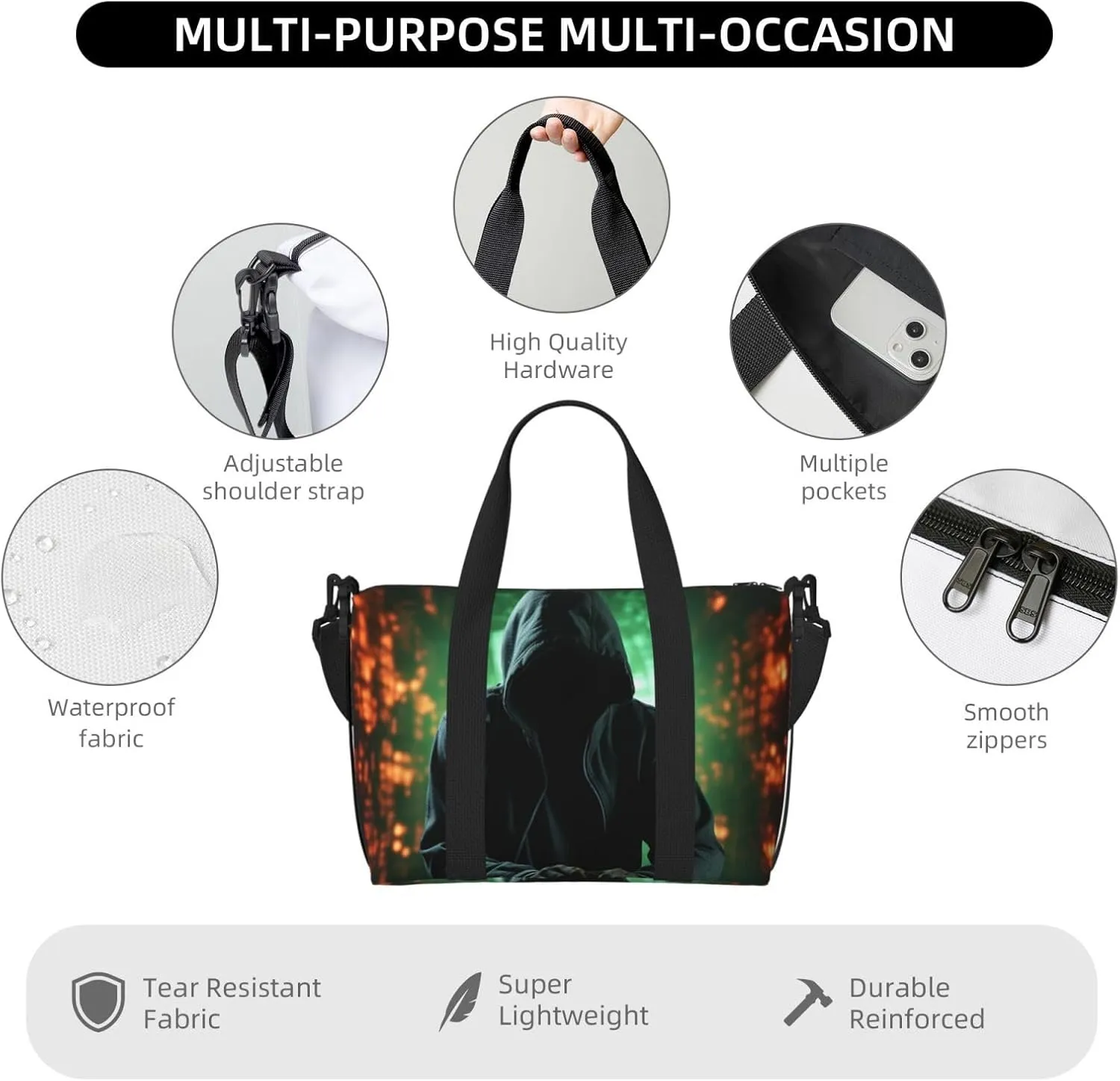 Sports Gym Bag for Women Men Travel Duffel Bag Tote Weekender Bag Carry on Overnight Bag for Travel Swimming Fitness Workout Sports Hacker Attack Duffle Bag