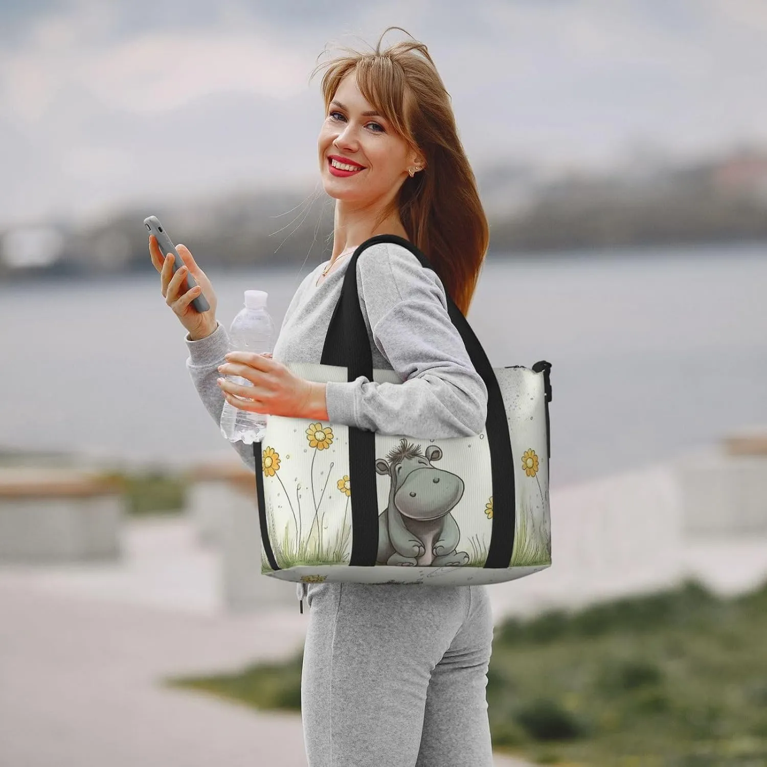 Sports Gym Bag for Women Men Travel Duffel Bag Tote Weekender Bag Carry on Overnight Bag for Travel Swimming Fitness Workout Sports Hippo and Dandelion Duffle Bag