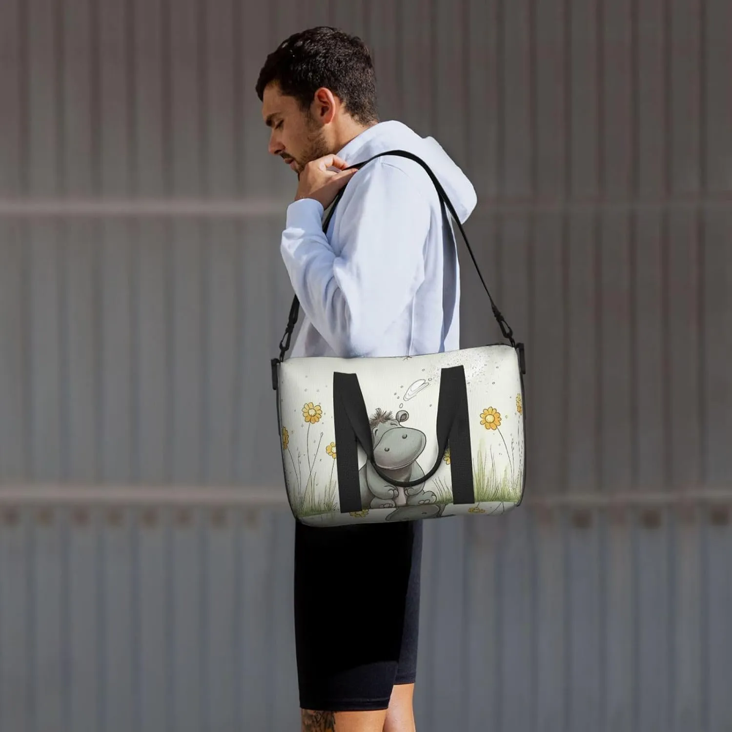 Sports Gym Bag for Women Men Travel Duffel Bag Tote Weekender Bag Carry on Overnight Bag for Travel Swimming Fitness Workout Sports Hippo and Dandelion Duffle Bag