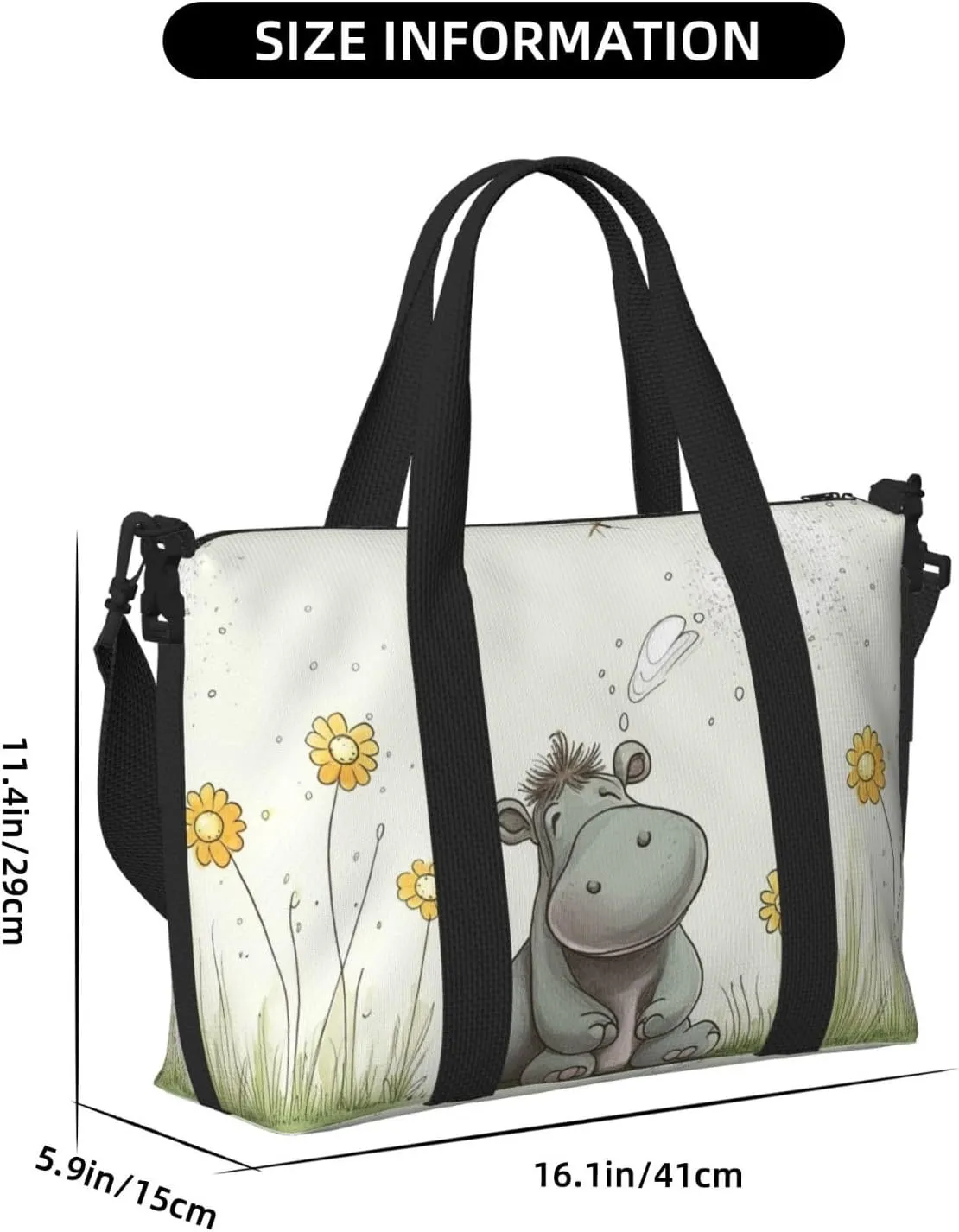 Sports Gym Bag for Women Men Travel Duffel Bag Tote Weekender Bag Carry on Overnight Bag for Travel Swimming Fitness Workout Sports Hippo and Dandelion Duffle Bag