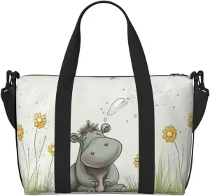 Sports Gym Bag for Women Men Travel Duffel Bag Tote Weekender Bag Carry on Overnight Bag for Travel Swimming Fitness Workout Sports Hippo and Dandelion Duffle Bag