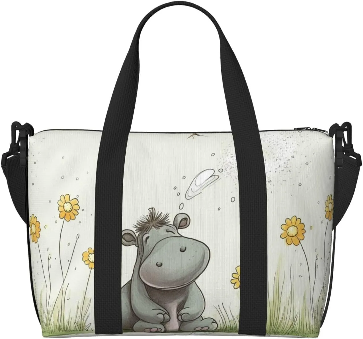 Sports Gym Bag for Women Men Travel Duffel Bag Tote Weekender Bag Carry on Overnight Bag for Travel Swimming Fitness Workout Sports Hippo and Dandelion Duffle Bag