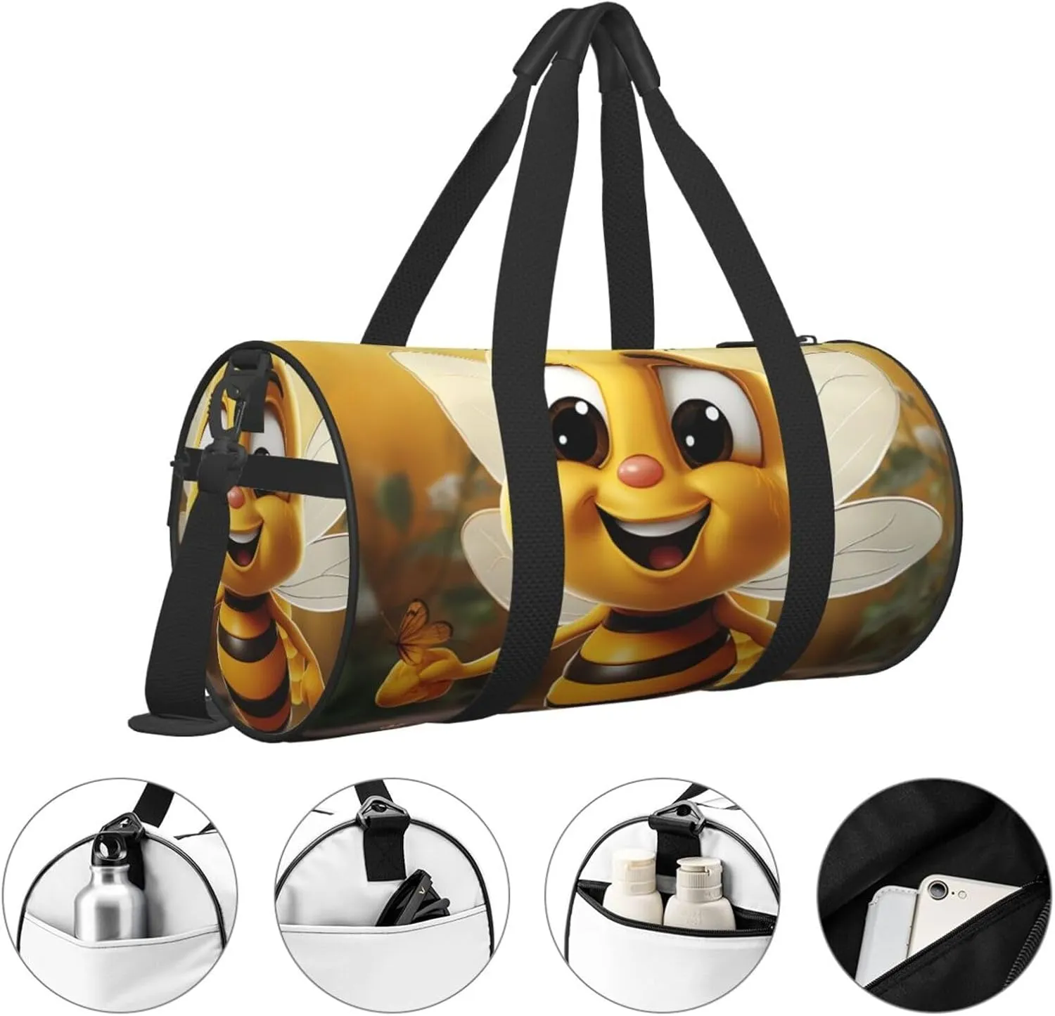 Sports Gym Bag for Women Men Travel Duffel Bag Tote Weekender Bag Carry on Overnight Bag for Travel Swimming Fitness Workout Sports Honey bee Duffle Bag
