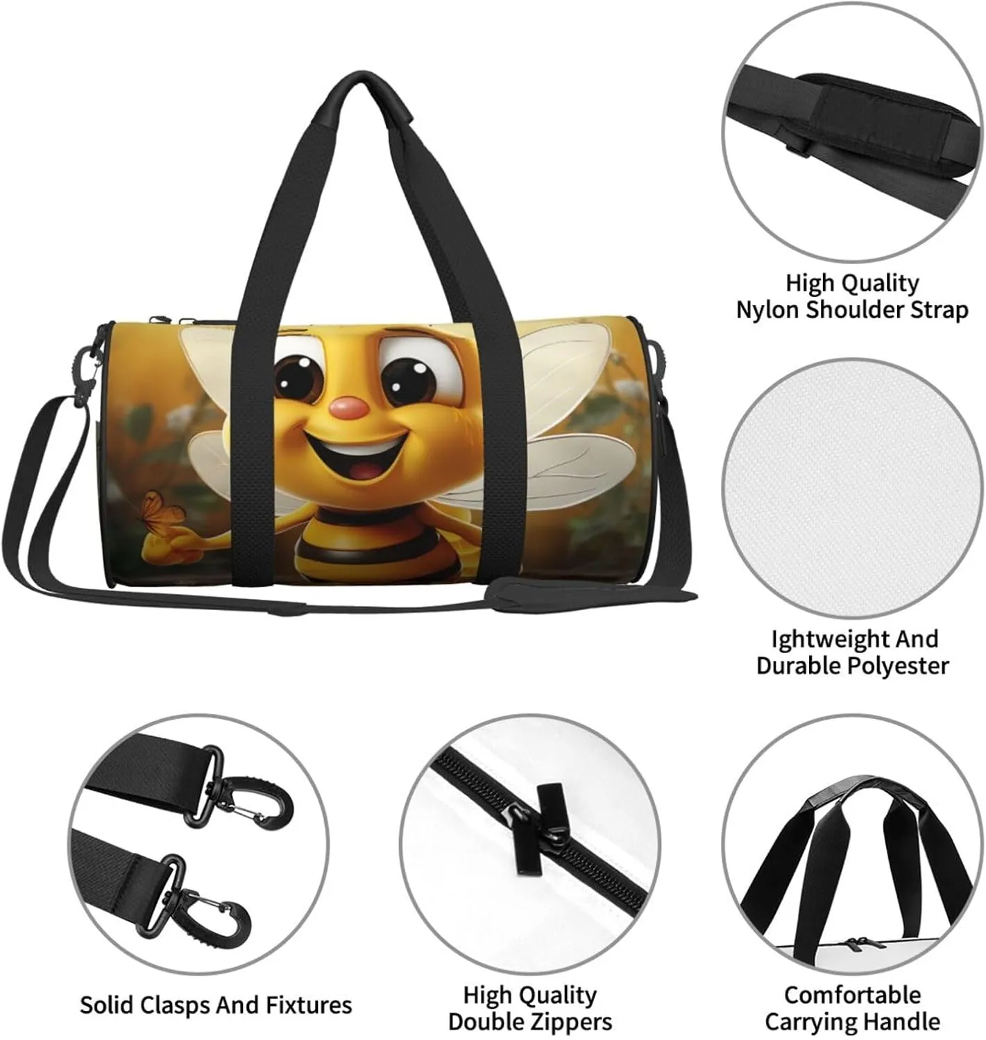 Sports Gym Bag for Women Men Travel Duffel Bag Tote Weekender Bag Carry on Overnight Bag for Travel Swimming Fitness Workout Sports Honey bee Duffle Bag