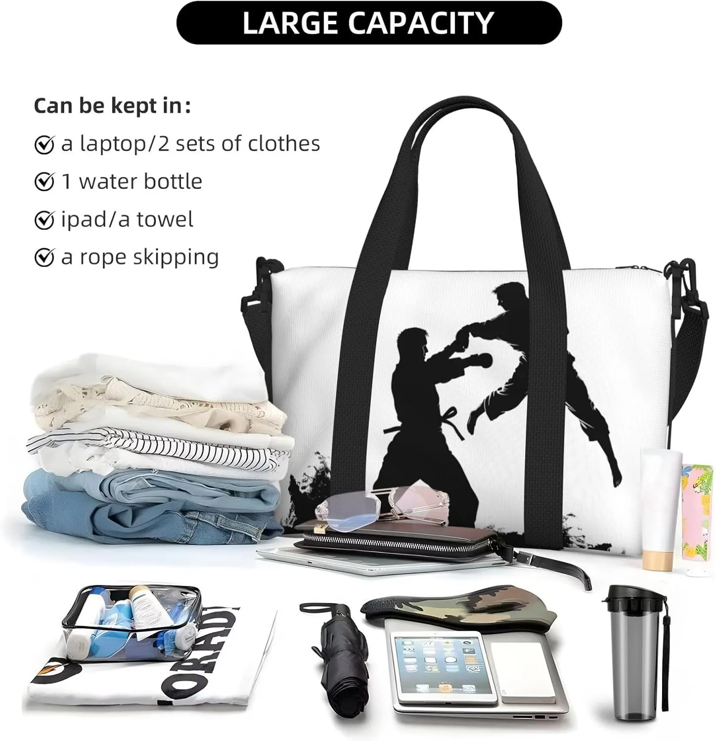 Sports Gym Bag for Women Men Travel Duffel Bag Tote Weekender Bag Carry on Overnight Bag for Travel Swimming Fitness Workout Sports kickboxing Duffle Bag